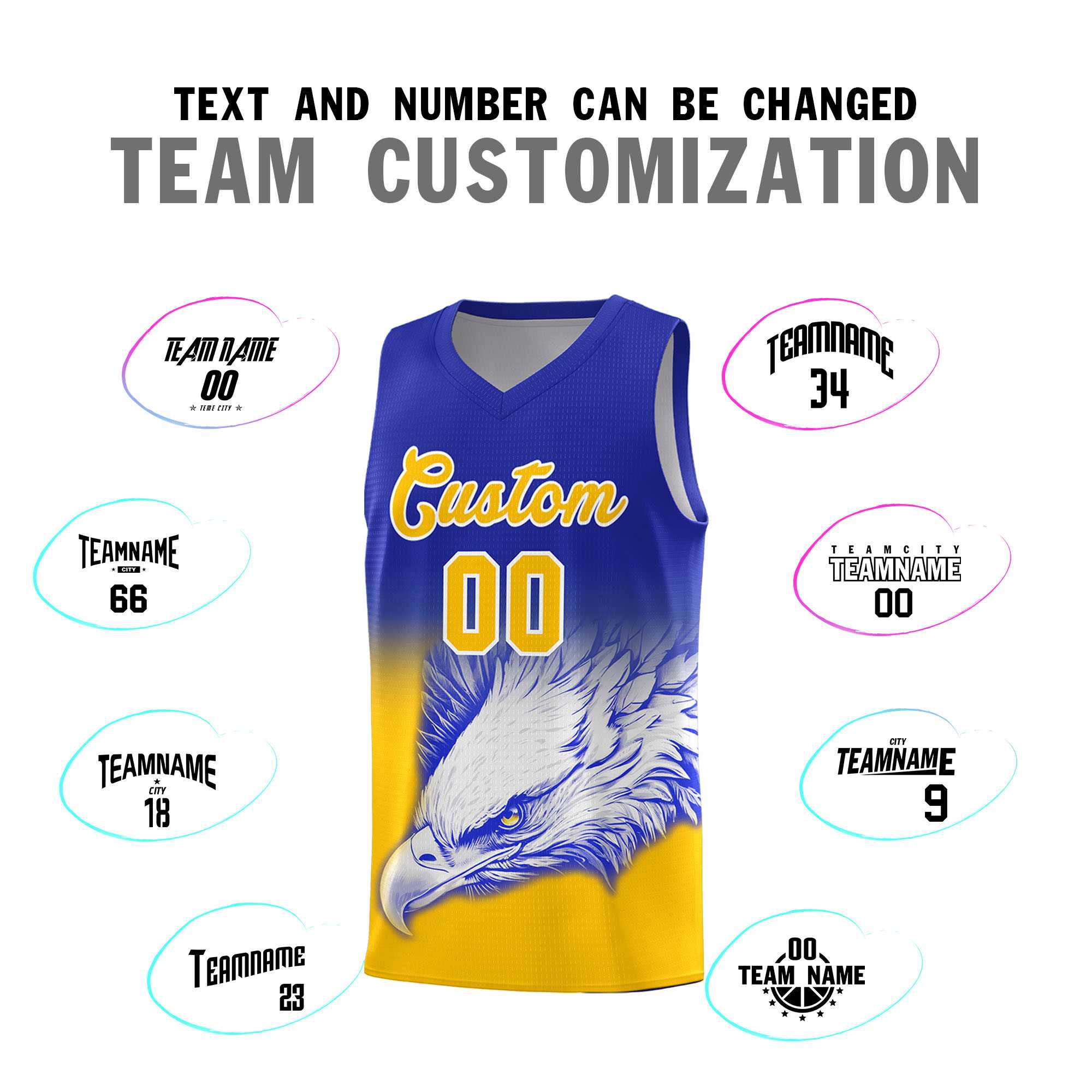 Custom Royal Yellow Basketball Kits with Eagle Pattern
