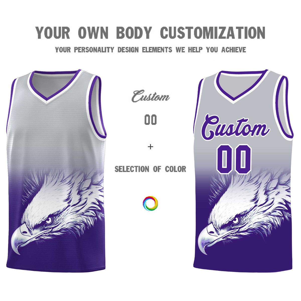 Custom Black Purple Basketball Kits with Eagle Pattern