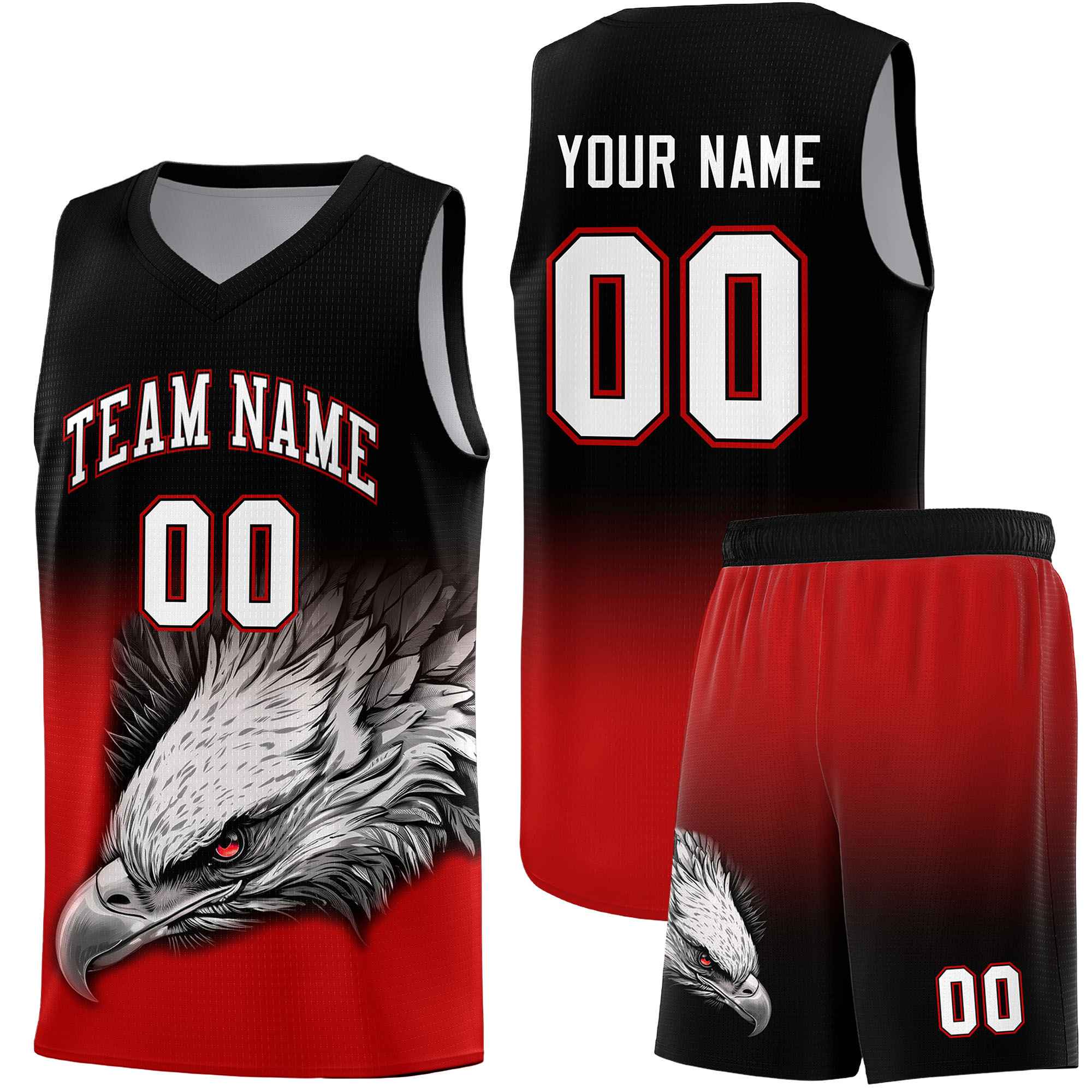 Custom Red Green Basketball Kits with Eagle Pattern