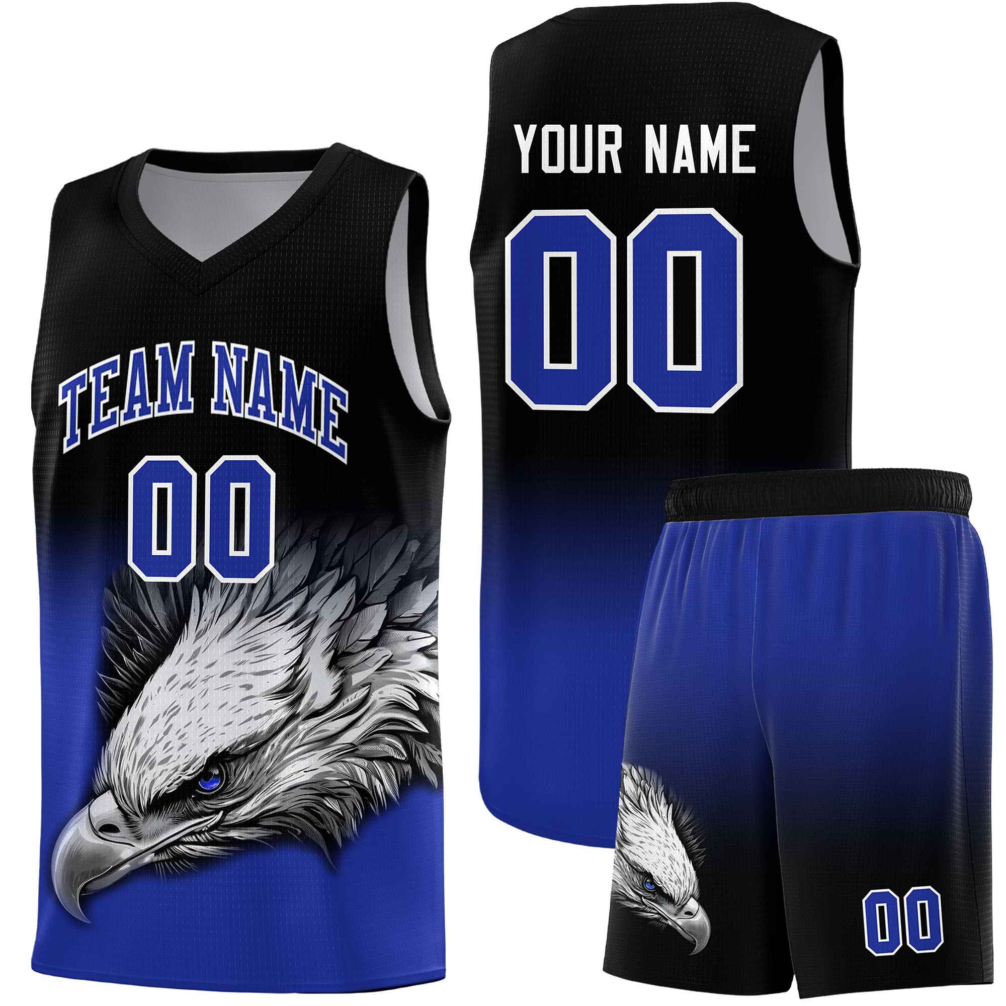 Custom Powder Blue Pink Basketball Kits with Eagle Pattern
