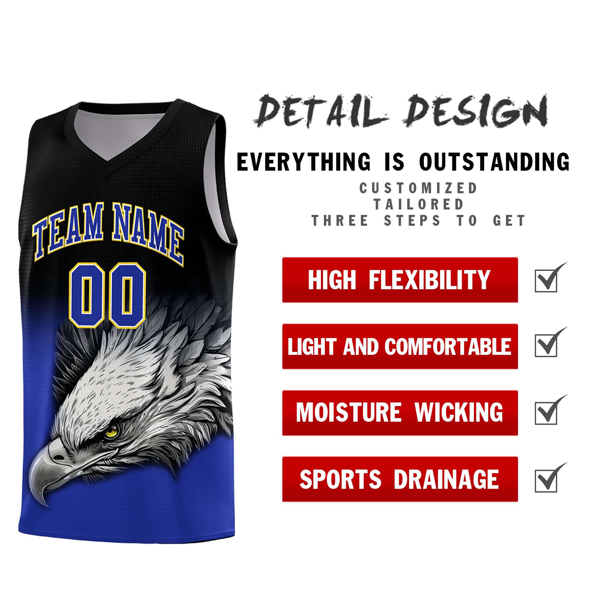 Custom Gray Powder Blue Basketball Kits with Eagle Pattern