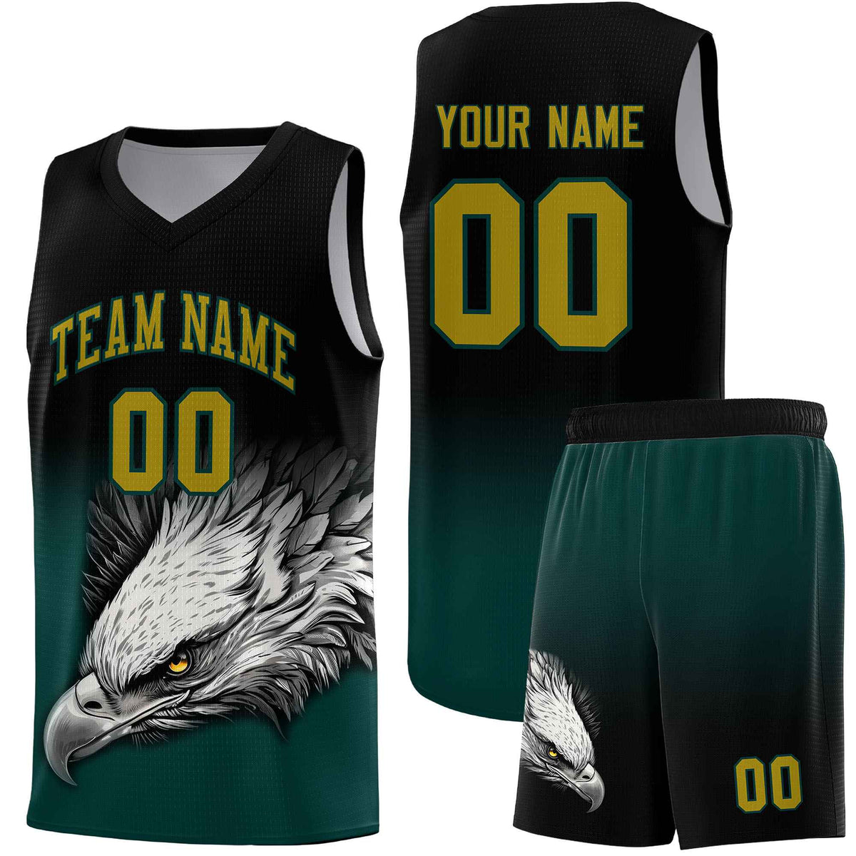 Custom Gray Black Basketball Kits with Eagle Pattern