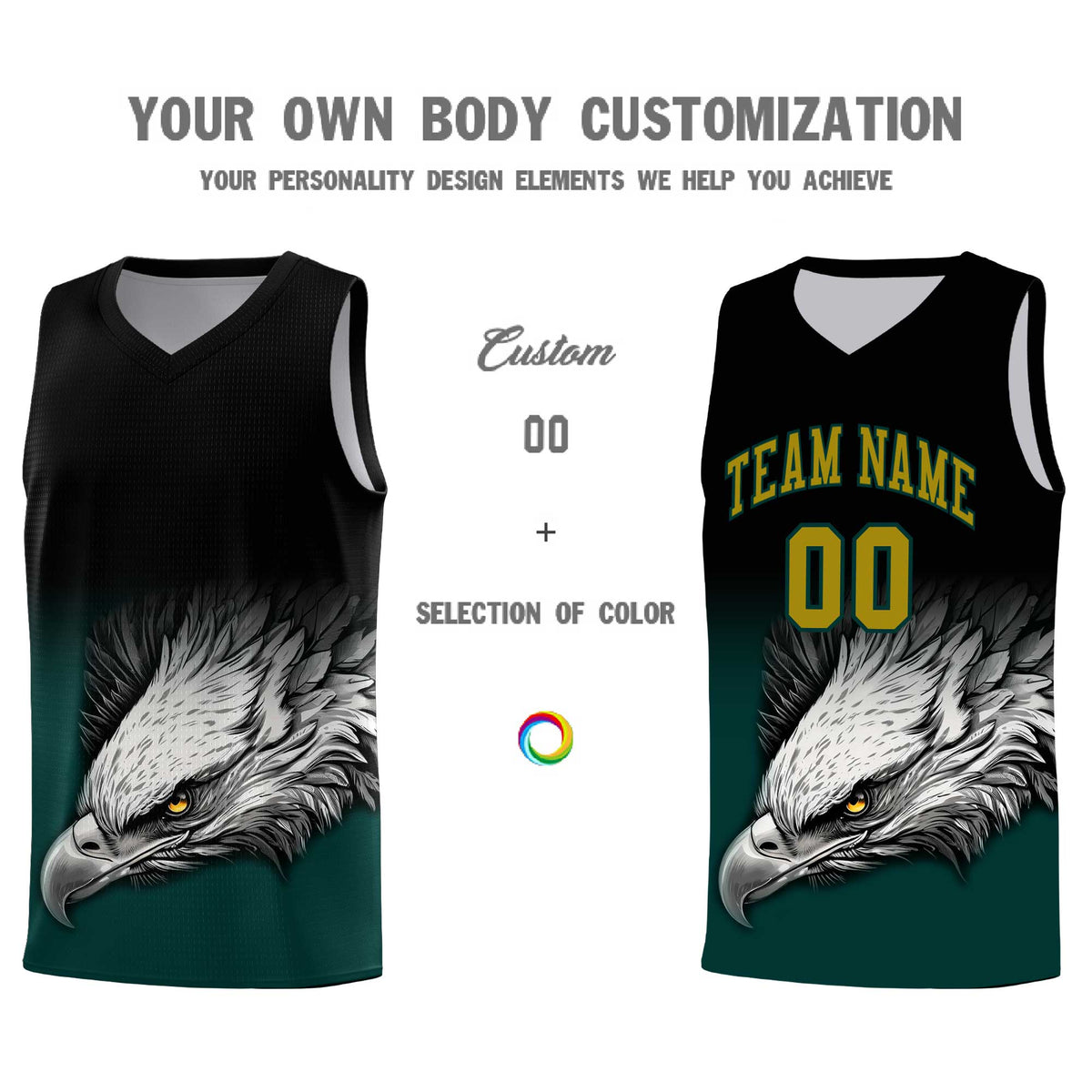 Custom Gray Black Basketball Kits with Eagle Pattern
