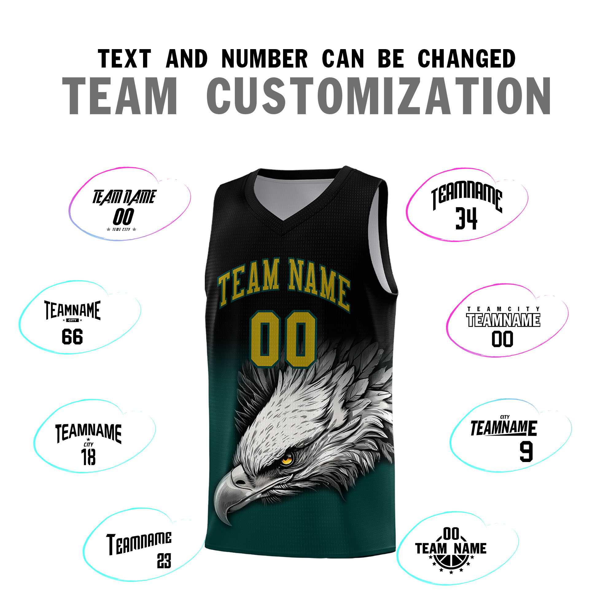 Custom Black Midnight Green Basketball Kits with Eagle Pattern