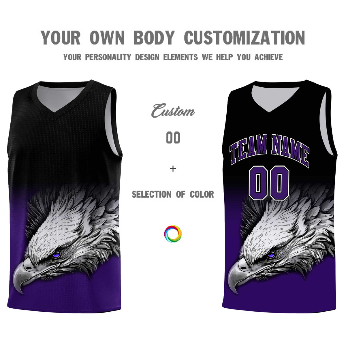 Custom Gray Purple Basketball Kits with Eagle Pattern