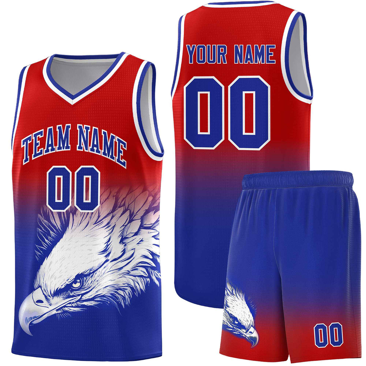 Custom Navy Gray Basketball Kits with Eagle Pattern