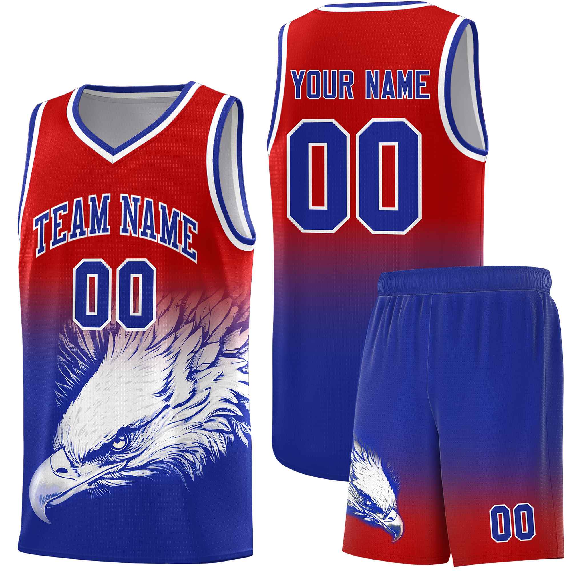 Custom Navy Gray Basketball Kits with Eagle Pattern