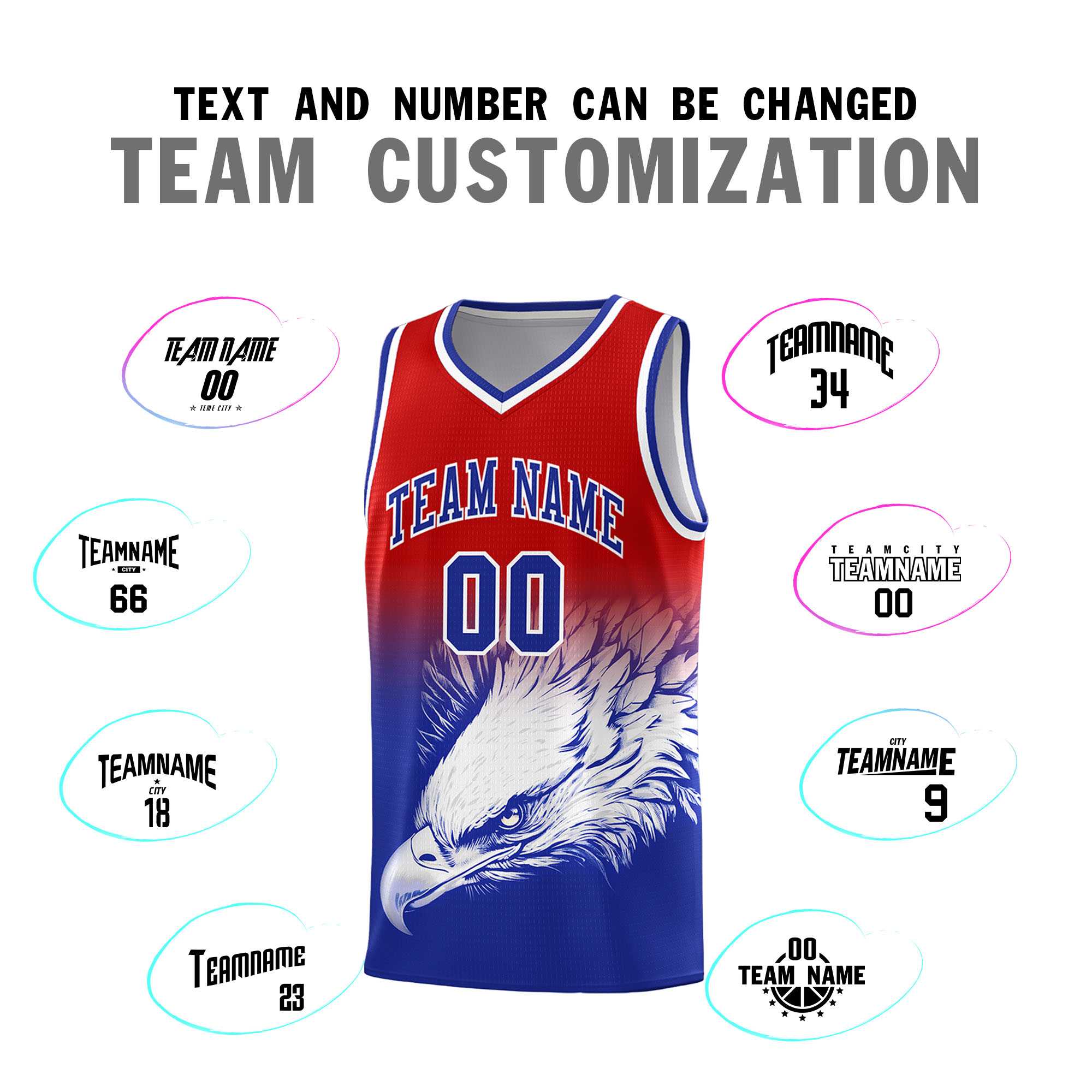 Custom Red Royal Basketball Kits with Eagle Pattern