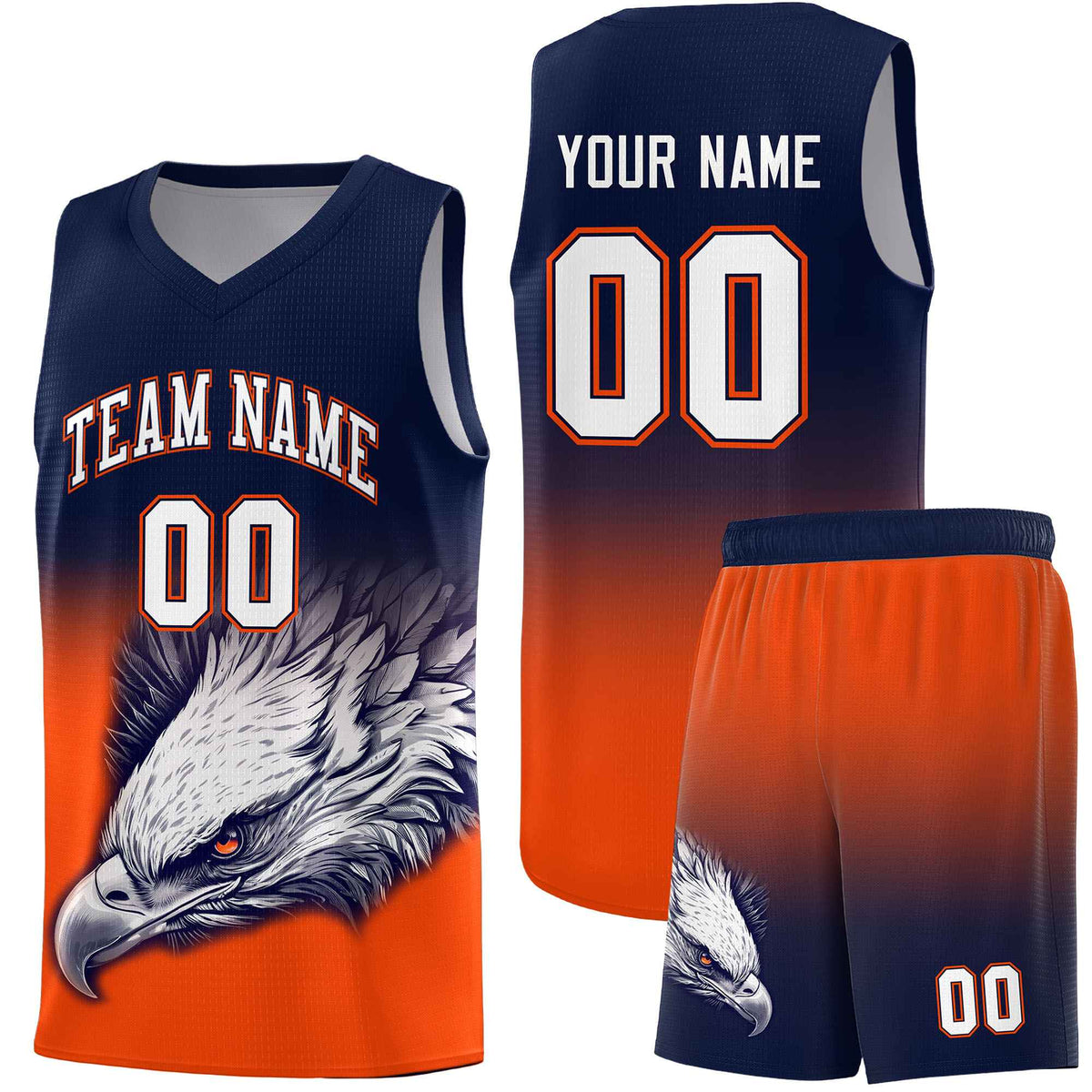 Custom Navy Yellow Basketball Kits with Eagle Pattern