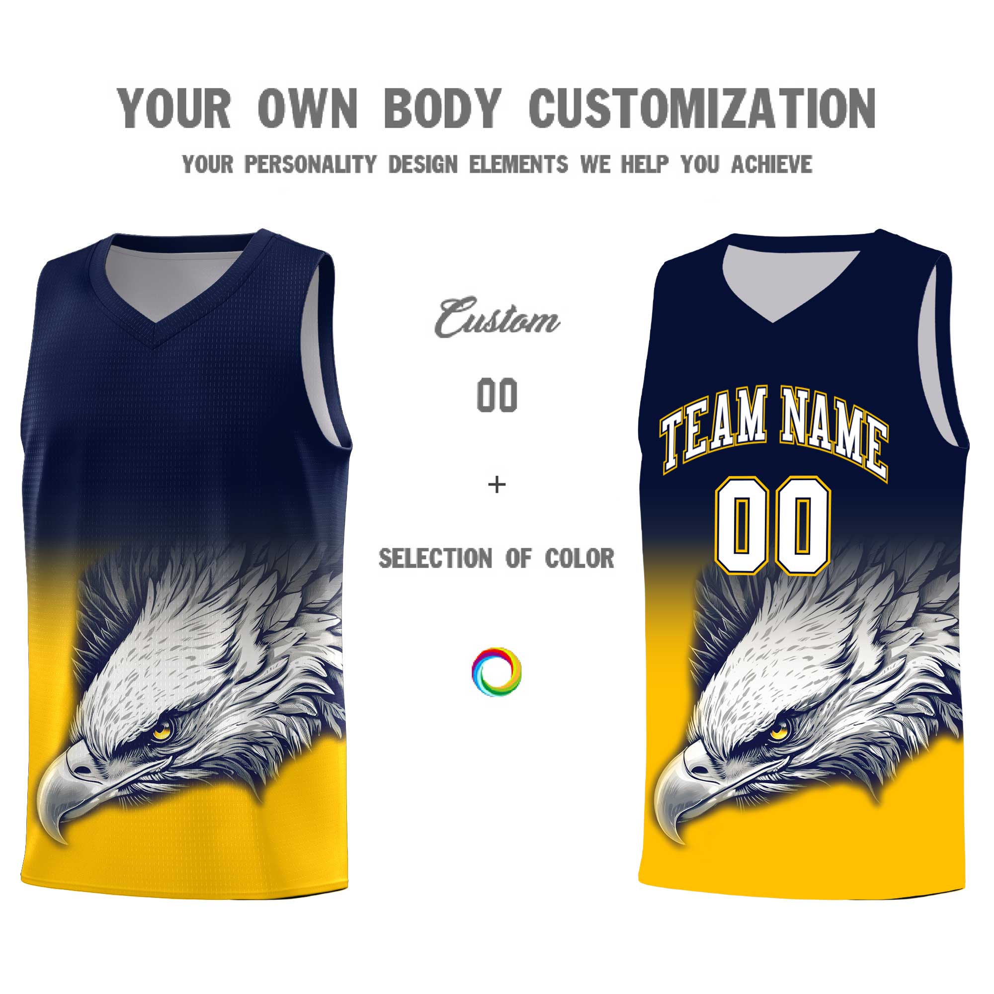 Custom Navy Orange Basketball Kits with Eagle Pattern