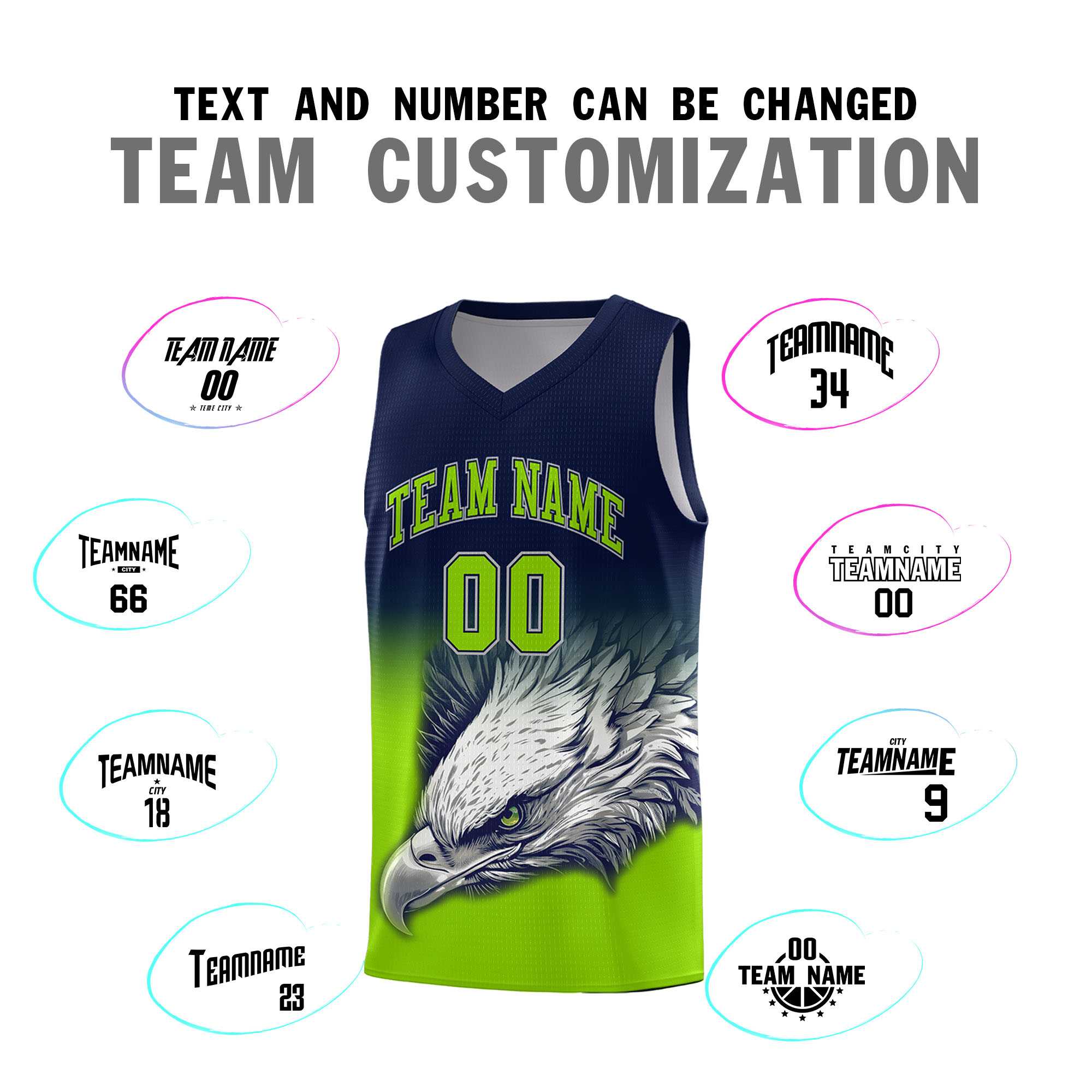 Custom Navy Neon Green Basketball Kits with Eagle Pattern