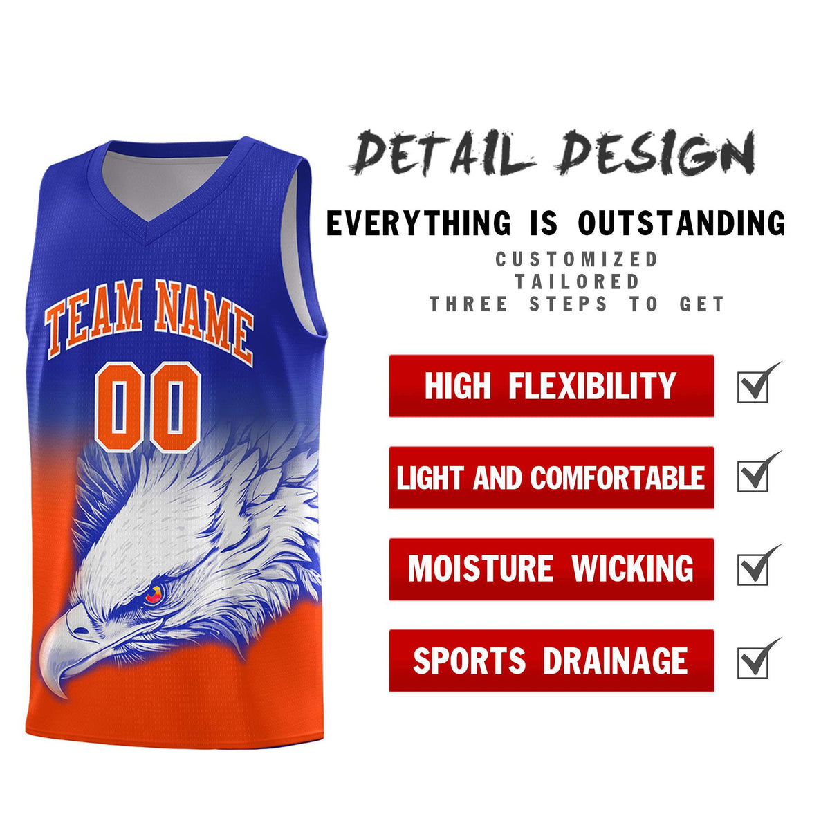 Custom Red Navy Basketball Kits with Eagle Pattern