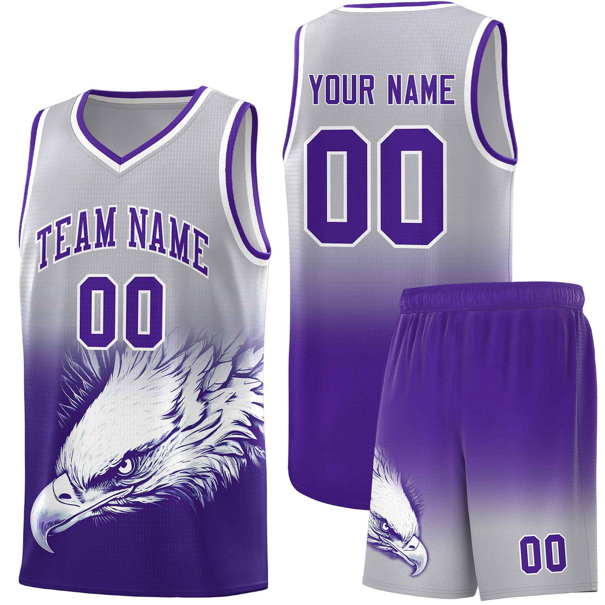 Custom Black Purple Basketball Kits with Eagle Pattern