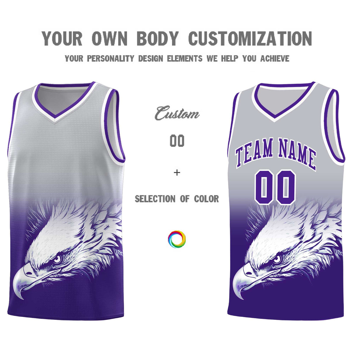 Custom Black Purple Basketball Kits with Eagle Pattern