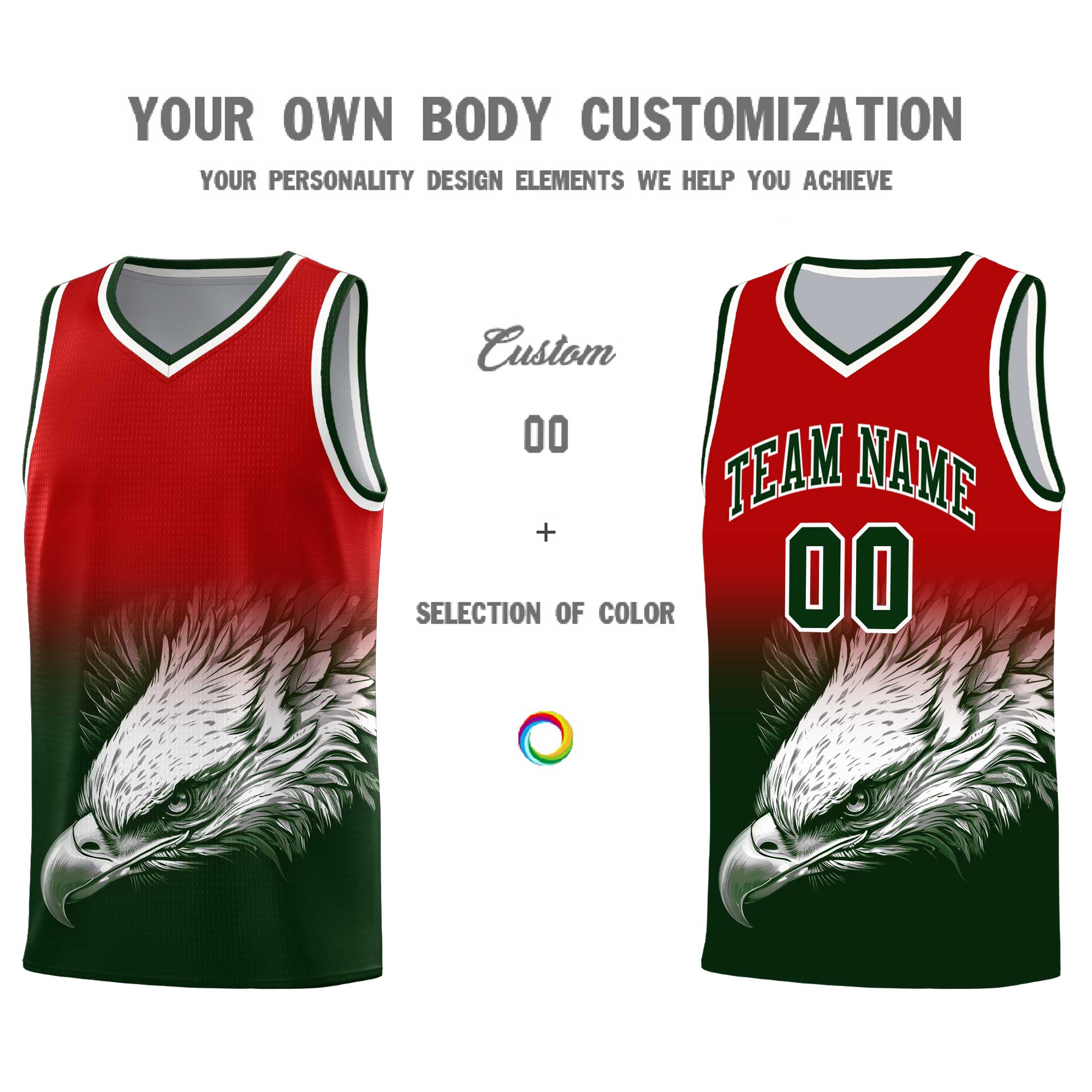 Custom Black Red Basketball Kits with Eagle Pattern