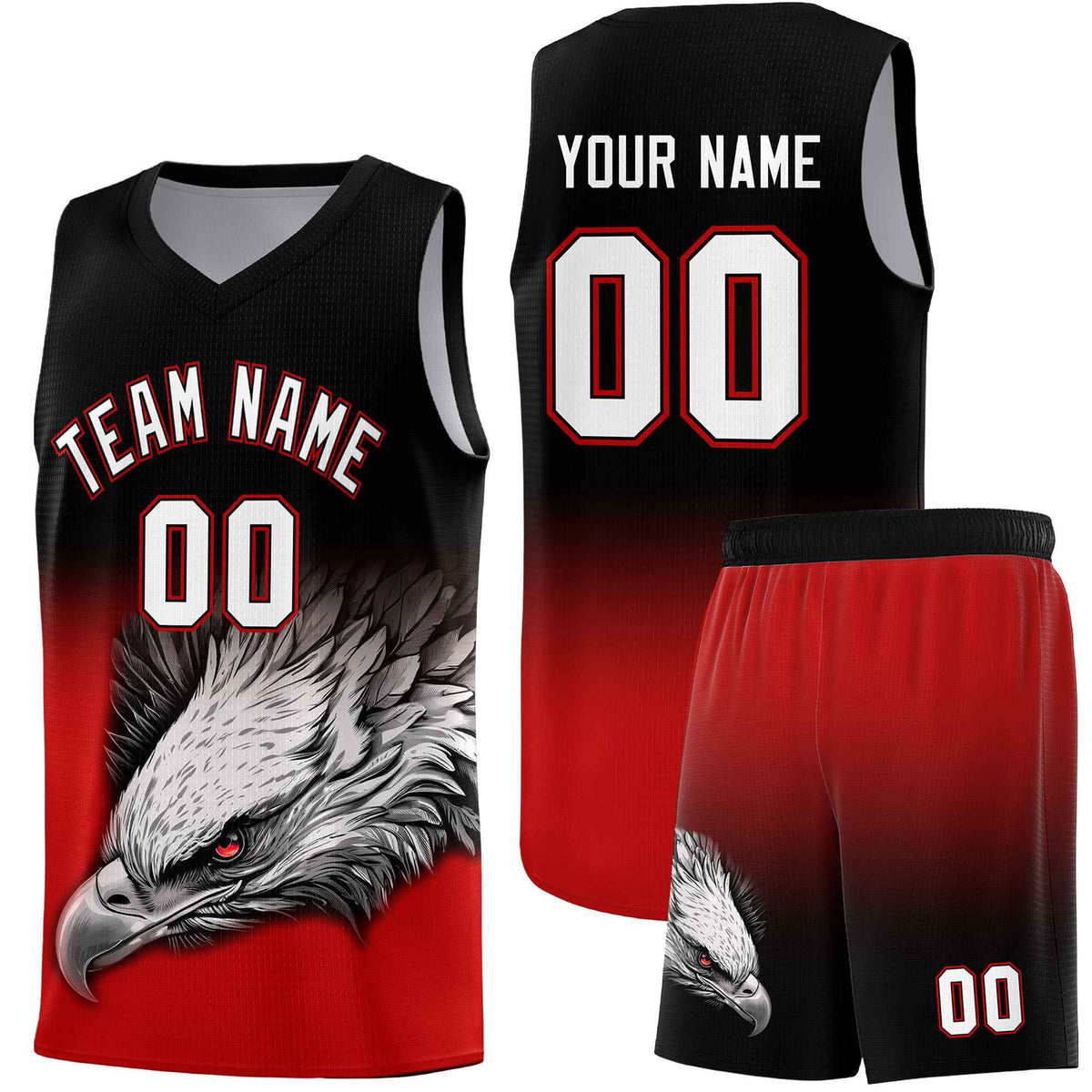 Custom Red Green Basketball Kits with Eagle Pattern