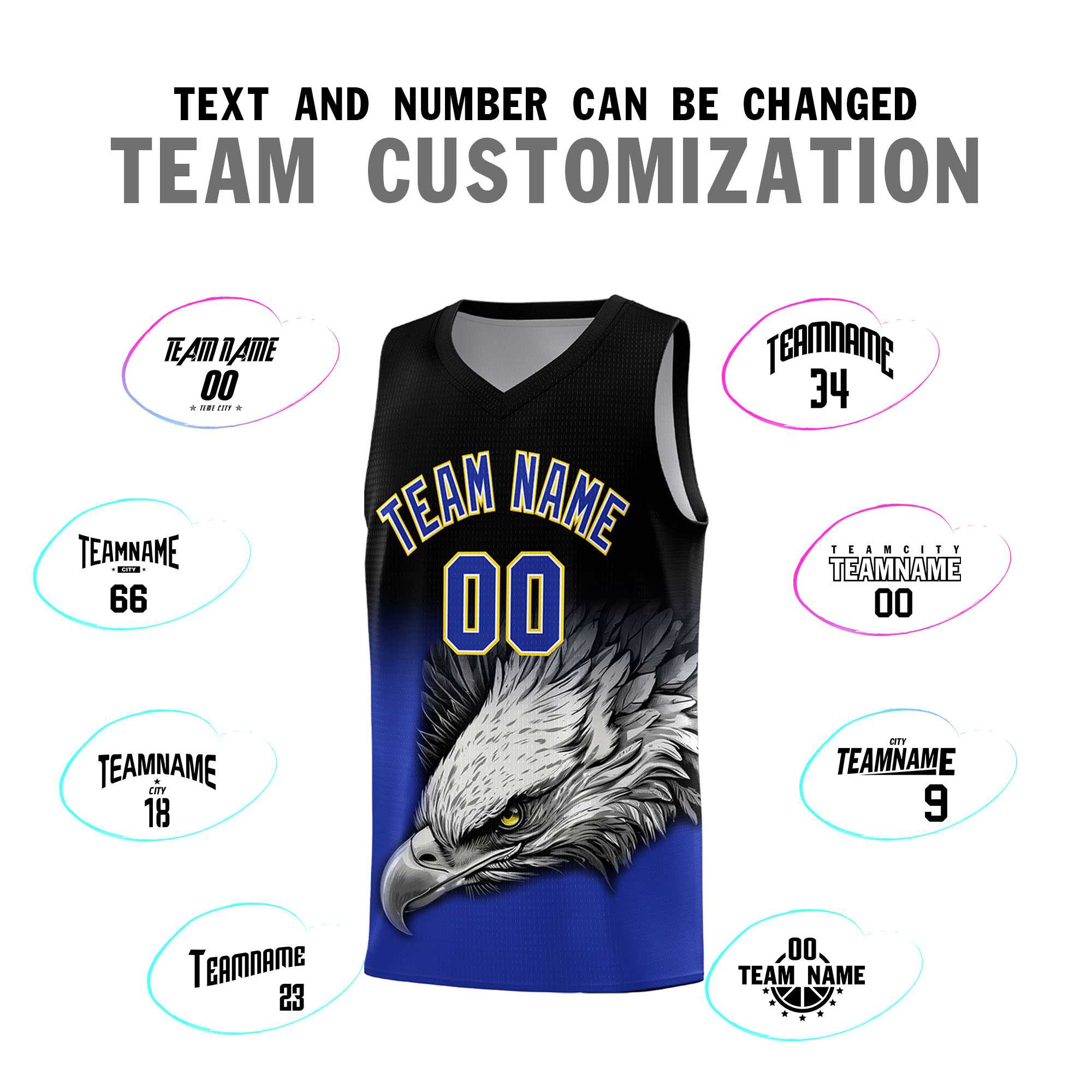 Custom Black Yellow Basketball Kits with Eagle Pattern