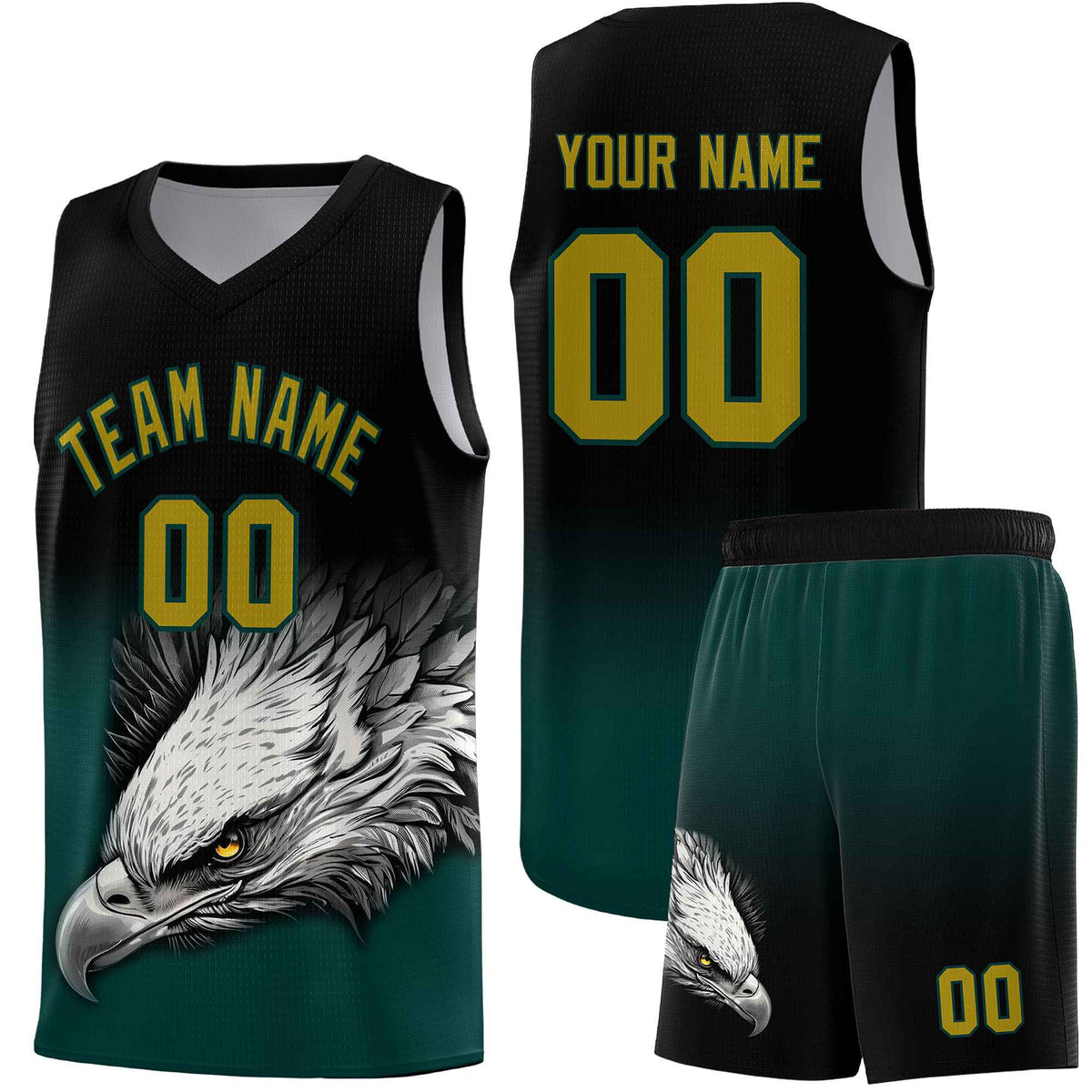 Custom Gray Black Basketball Kits with Eagle Pattern