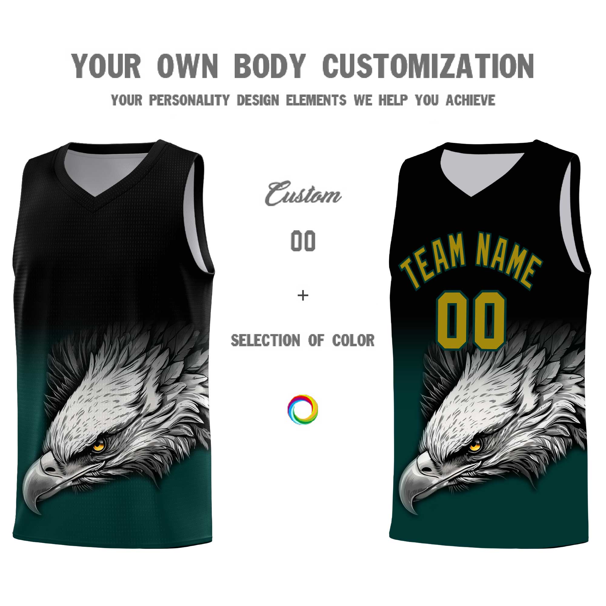 Custom Gray Black Basketball Kits with Eagle Pattern