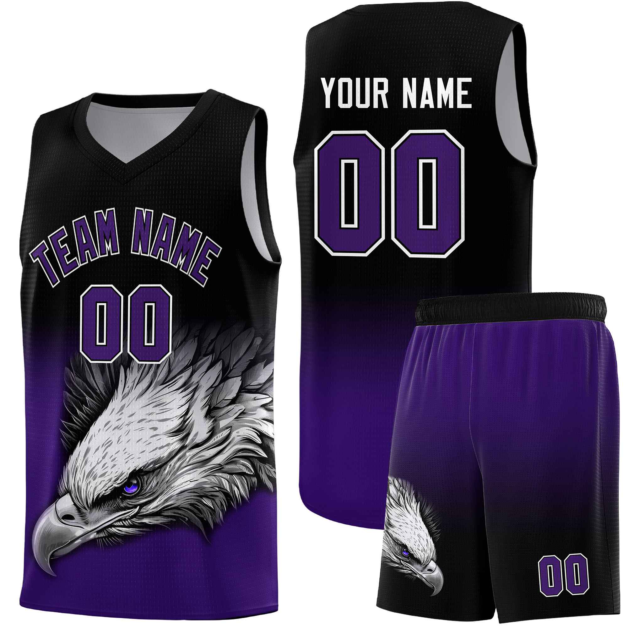 Custom Gray Purple Basketball Kits with Eagle Pattern