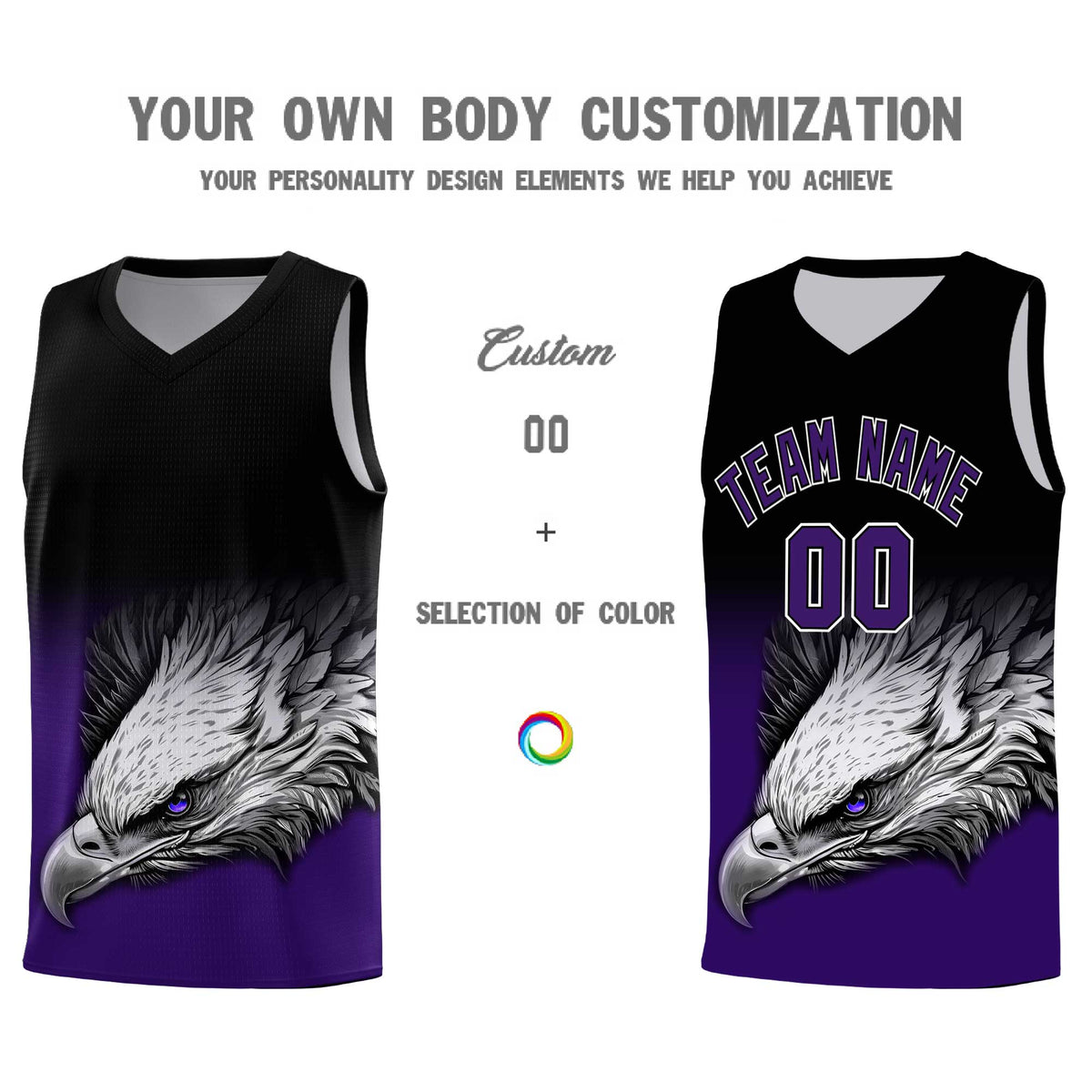 Custom Gray Purple Basketball Kits with Eagle Pattern