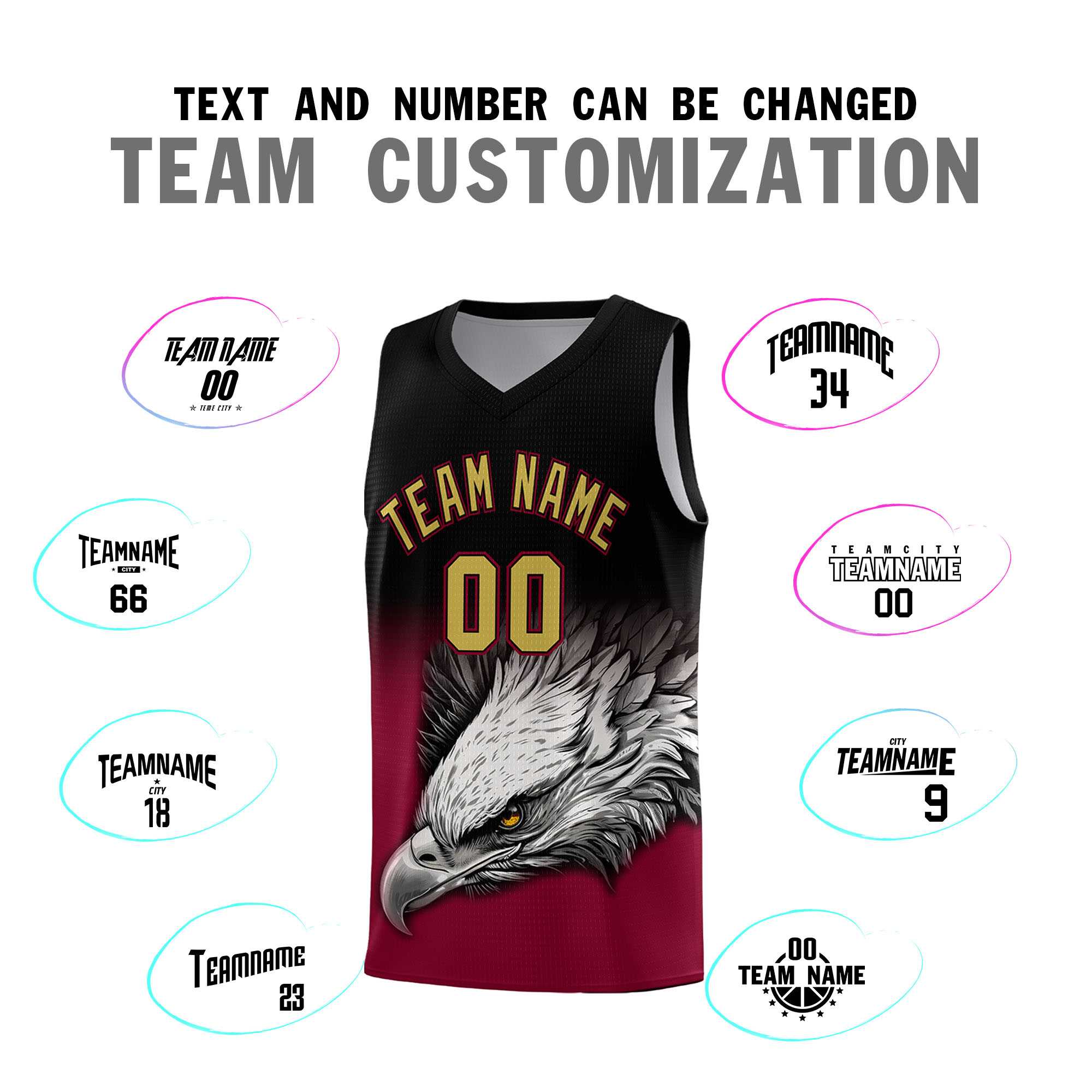Custom Black Crimson Basketball Kits with Eagle Pattern