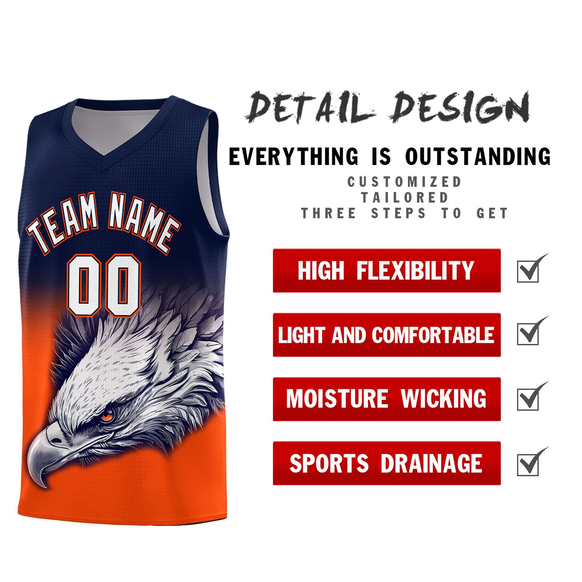 Custom Navy Yellow Basketball Kits with Eagle Pattern