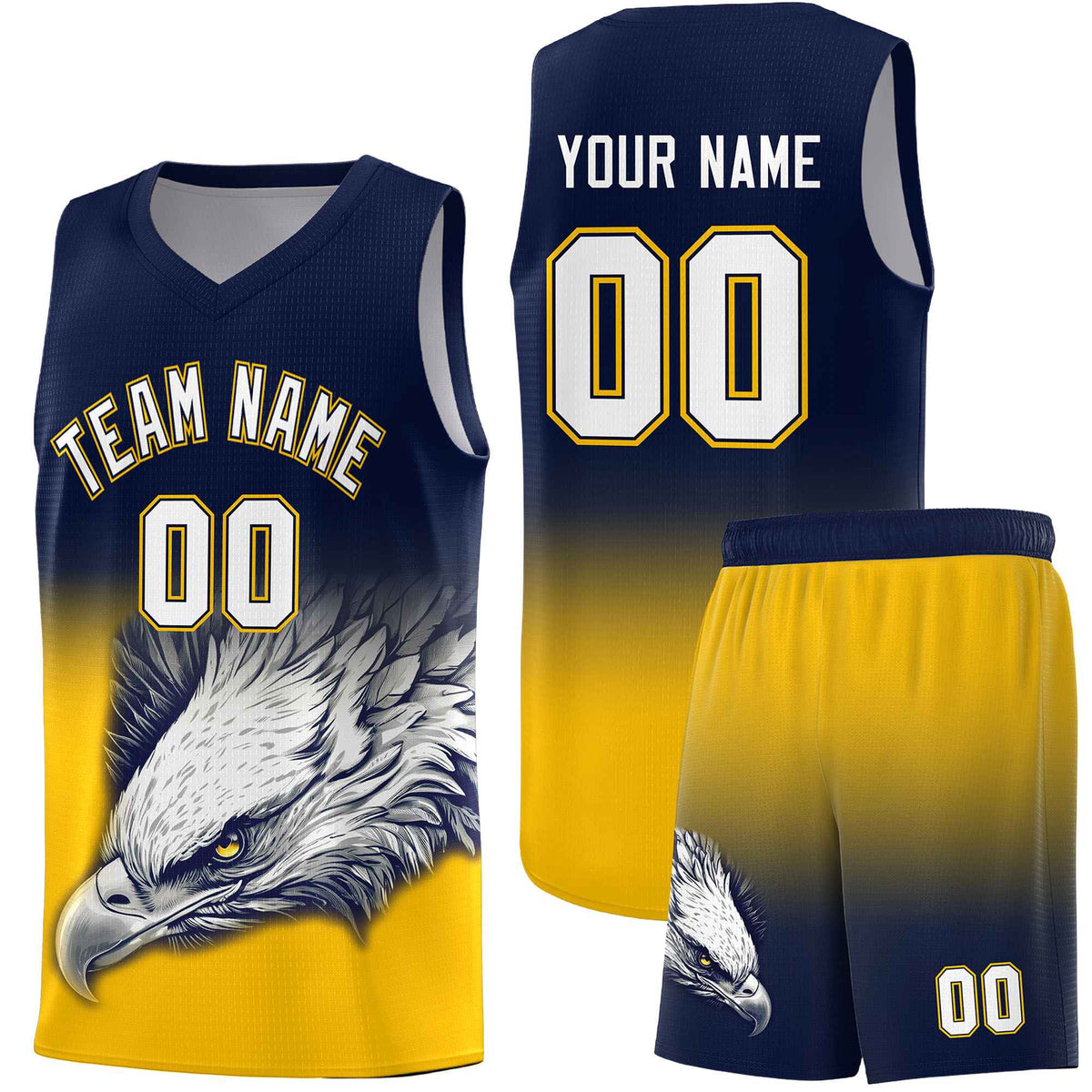 Custom Navy Orange Basketball Kits with Eagle Pattern