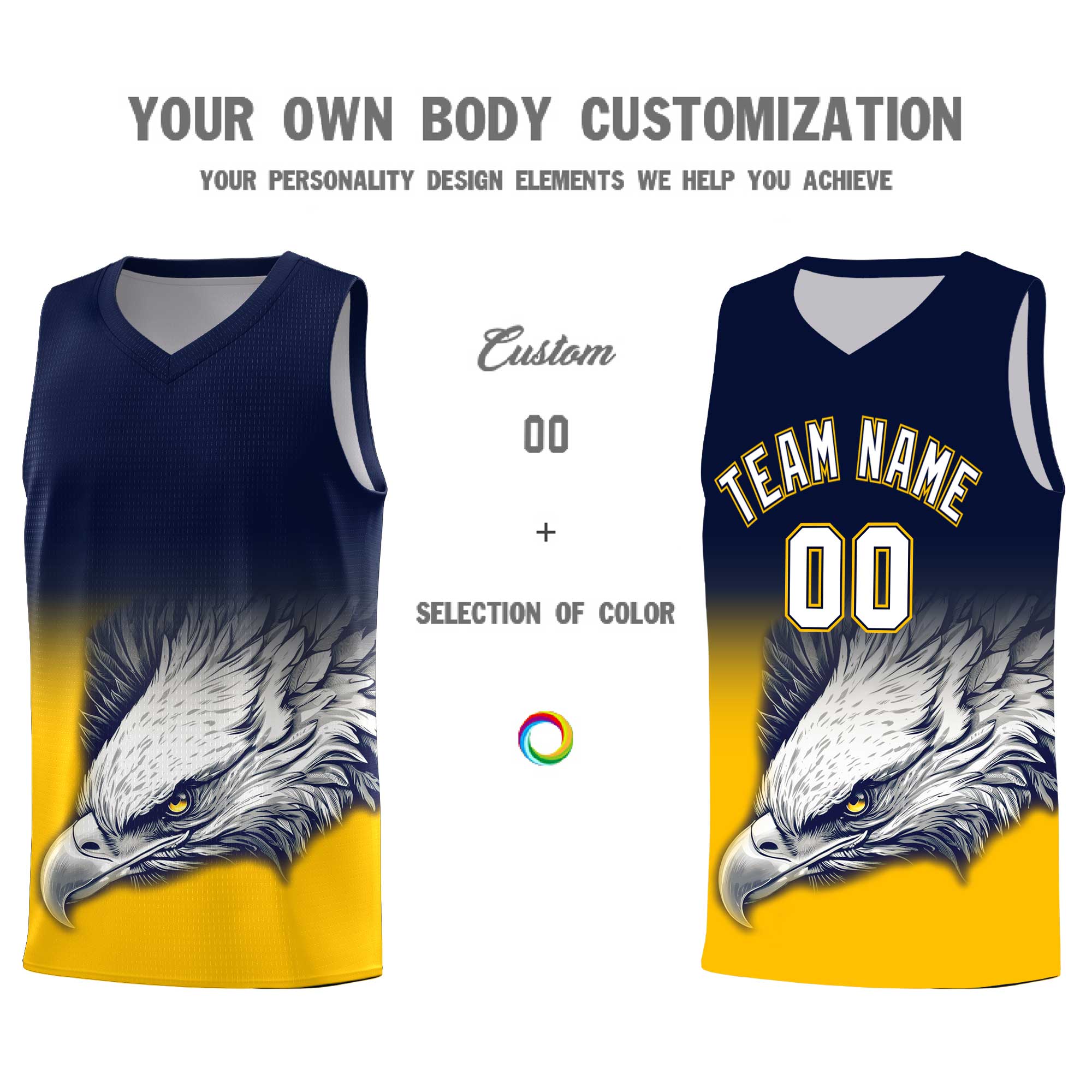 Custom Navy Orange Basketball Kits with Eagle Pattern