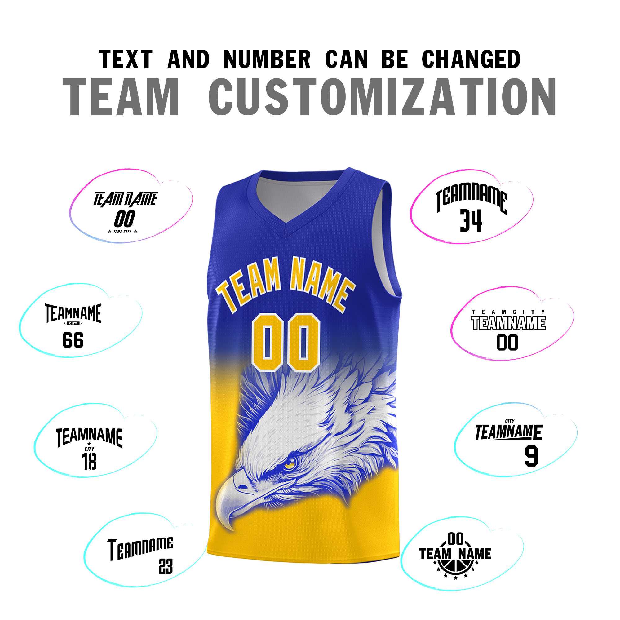 Custom Royal Yellow Basketball Kits with Eagle Pattern