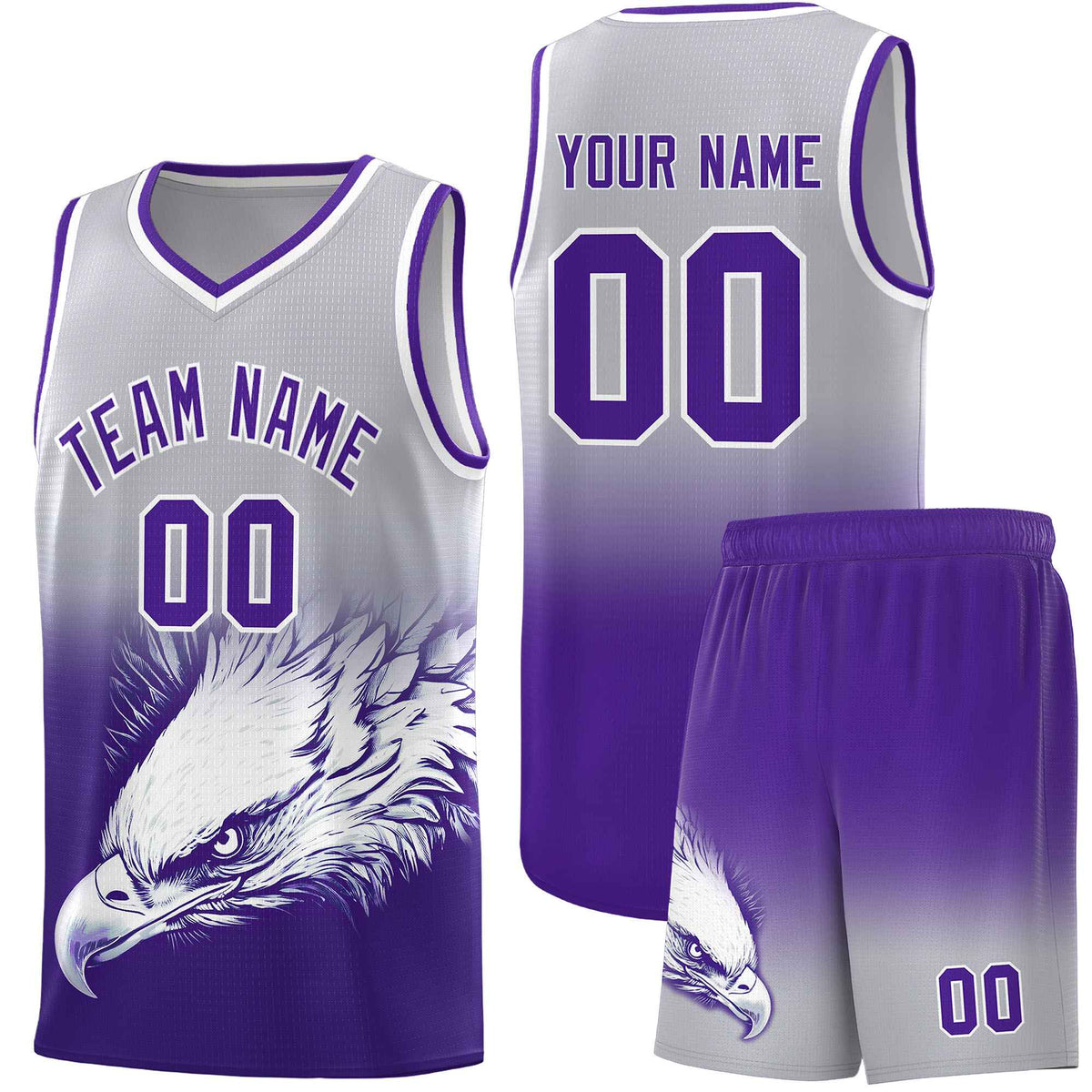 Custom Black Purple Basketball Kits with Eagle Pattern