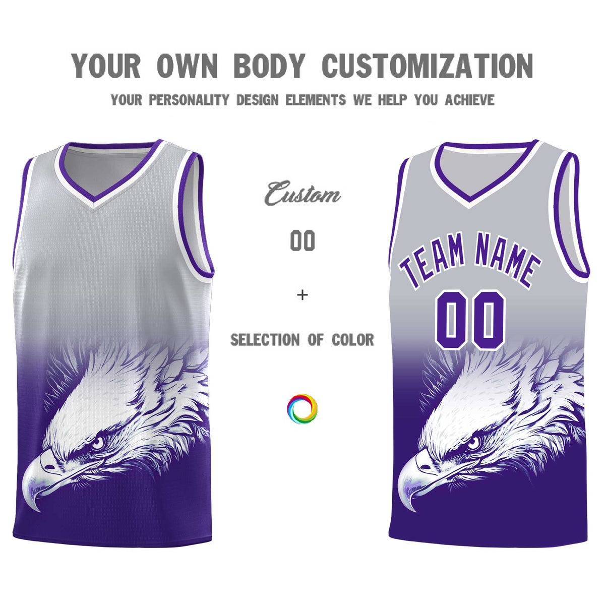 Custom Black Purple Basketball Kits with Eagle Pattern