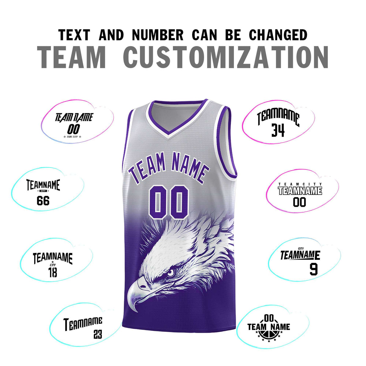 Custom Black Purple Basketball Kits with Eagle Pattern