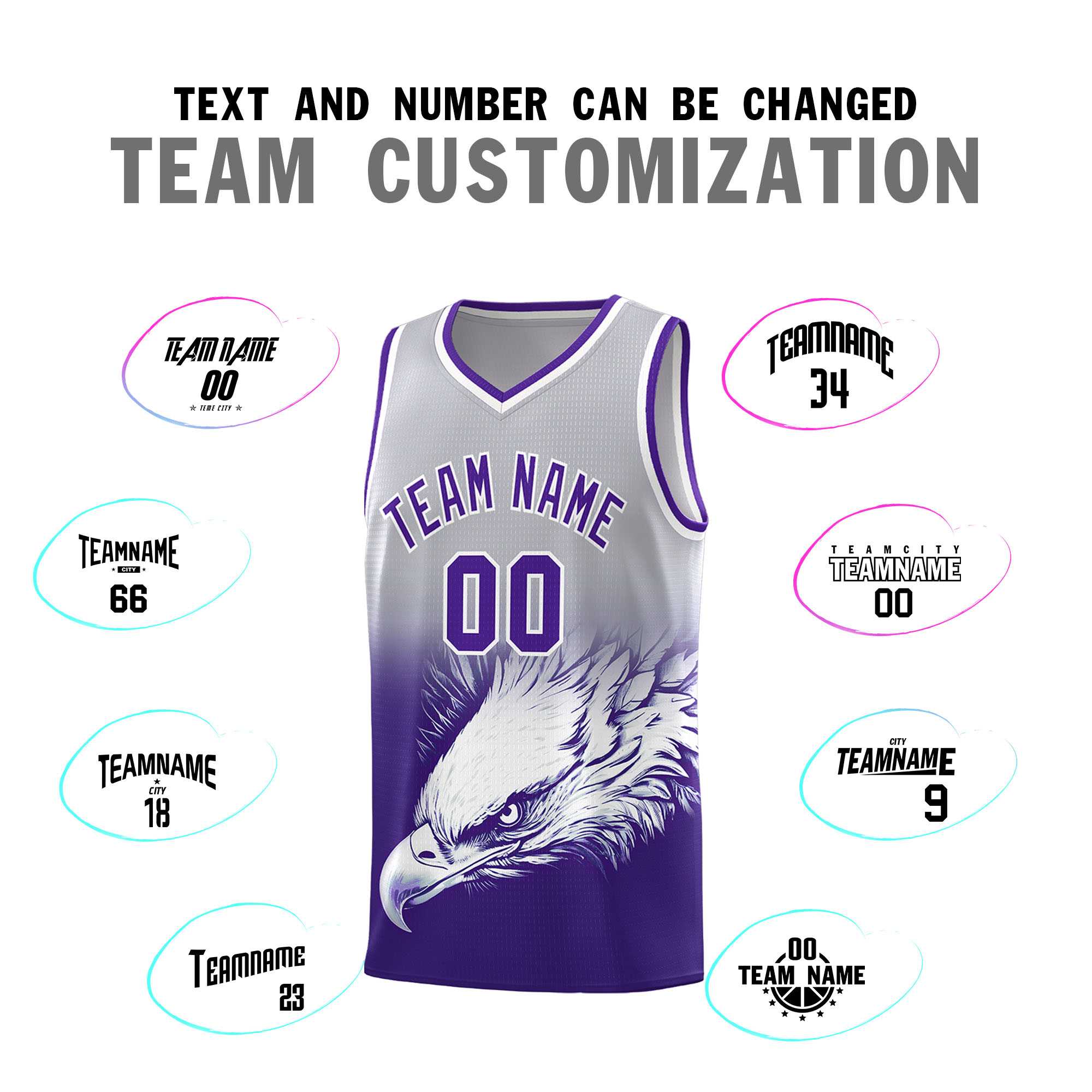 Custom Black Purple Basketball Kits with Eagle Pattern