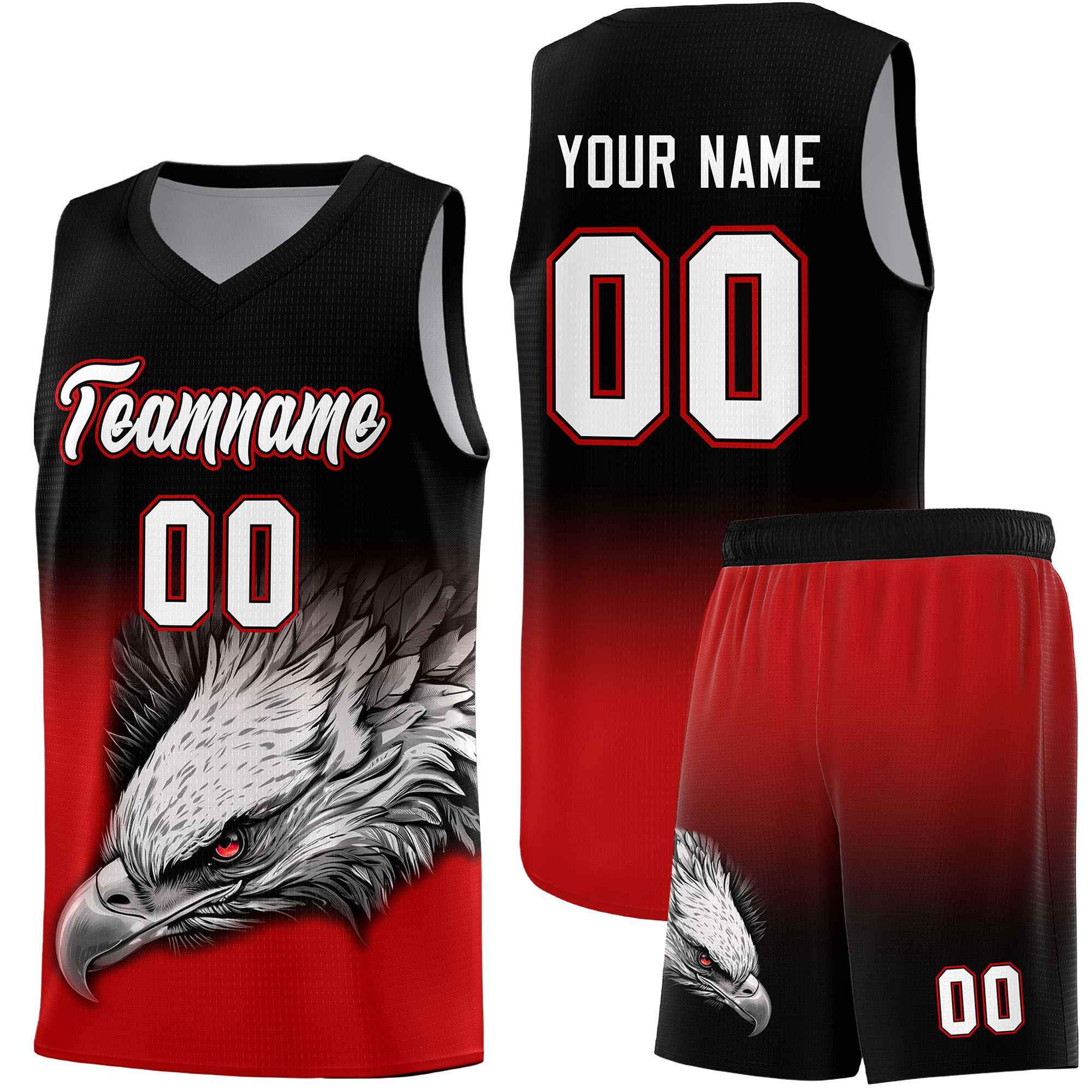 Custom Red Green Basketball Kits with Eagle Pattern