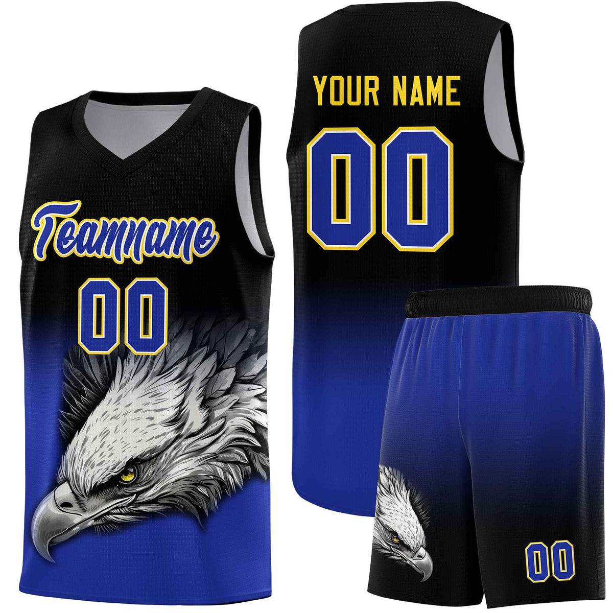 Custom Gray Powder Blue Basketball Kits with Eagle Pattern