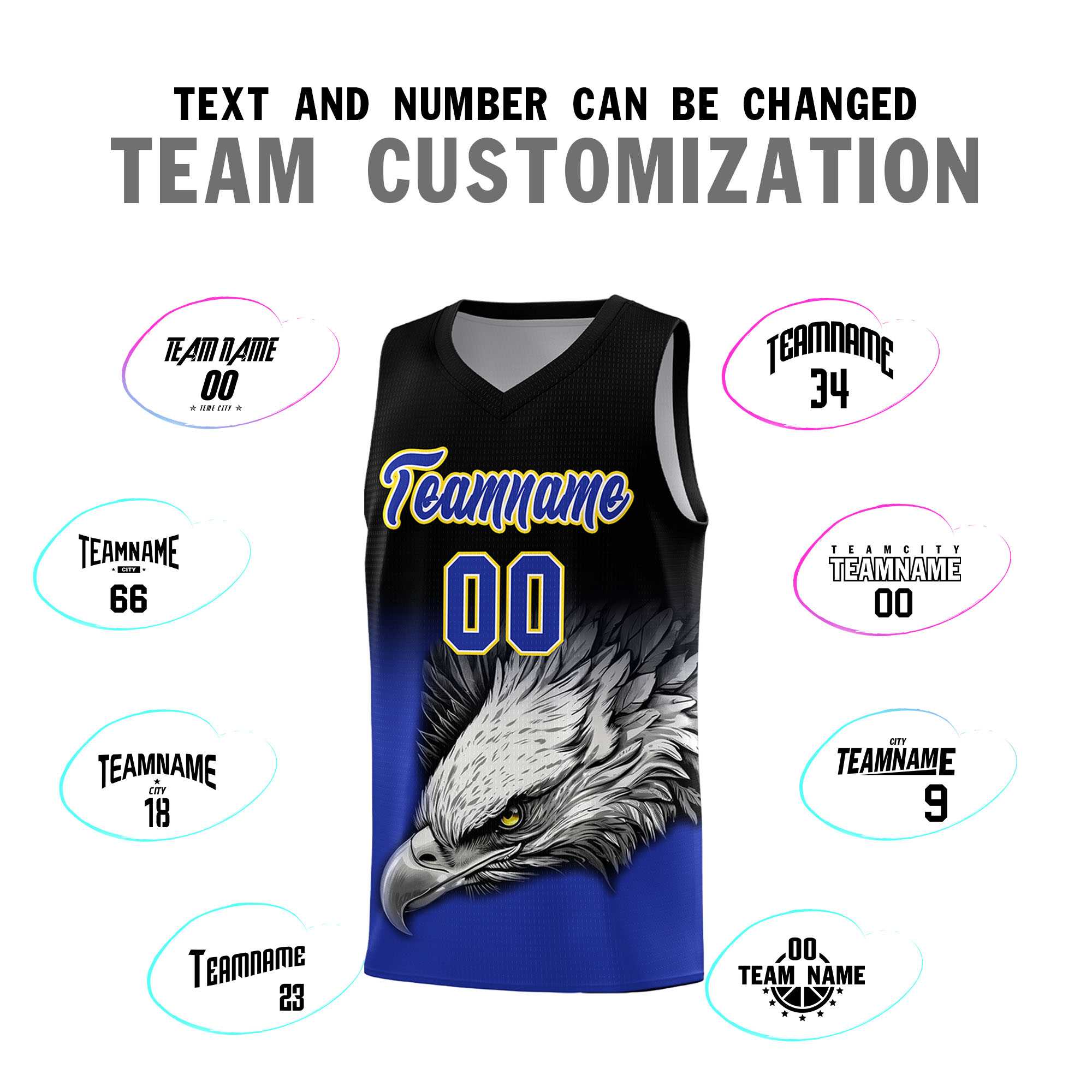 Custom Black Yellow Basketball Kits with Eagle Pattern