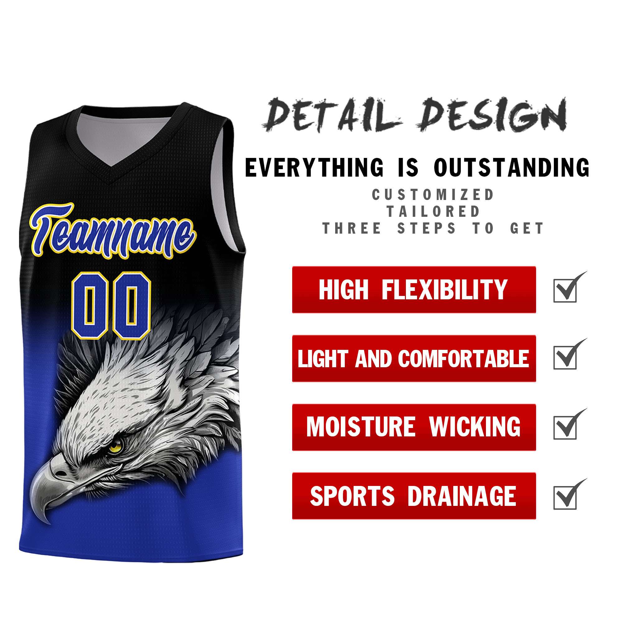 Custom Gray Powder Blue Basketball Kits with Eagle Pattern