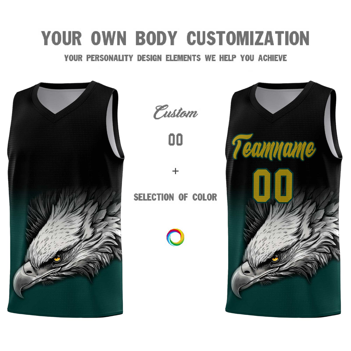 Custom Gray Black Basketball Kits with Eagle Pattern