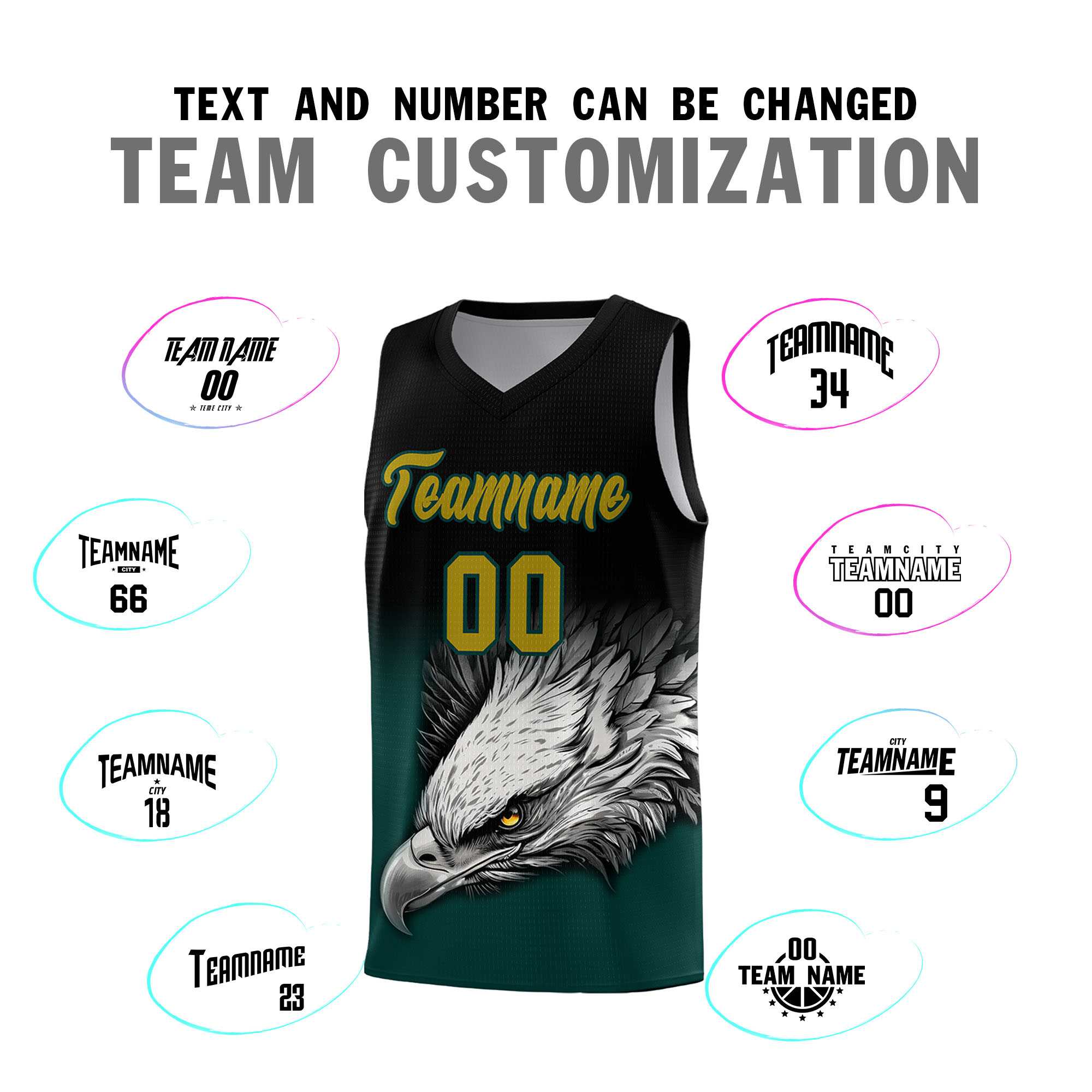 Custom Black Midnight Green Basketball Kits with Eagle Pattern