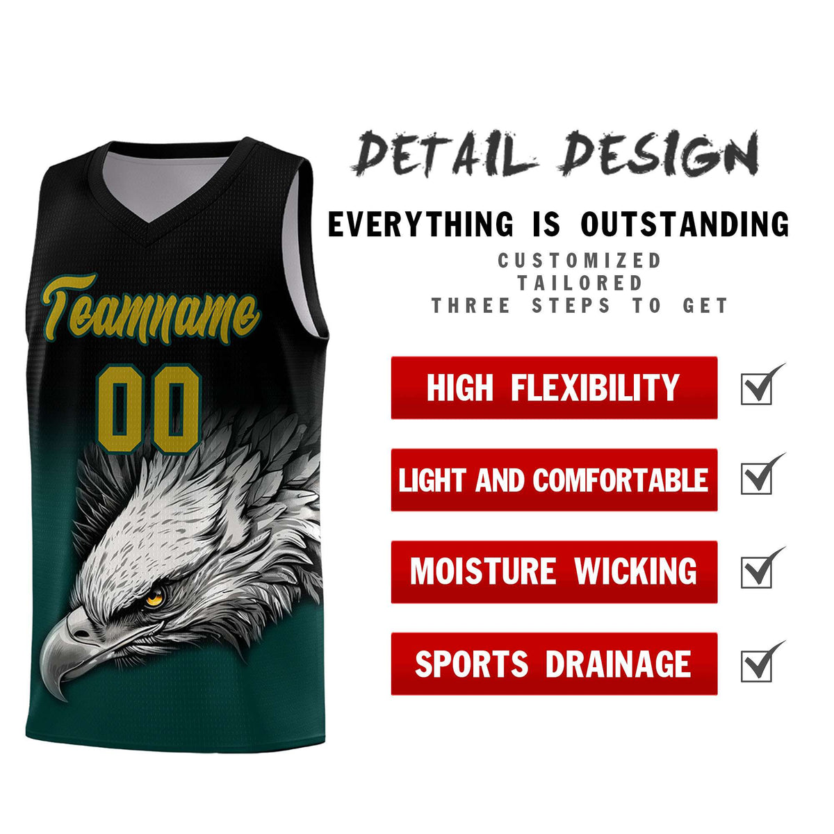 Custom Gray Black Basketball Kits with Eagle Pattern