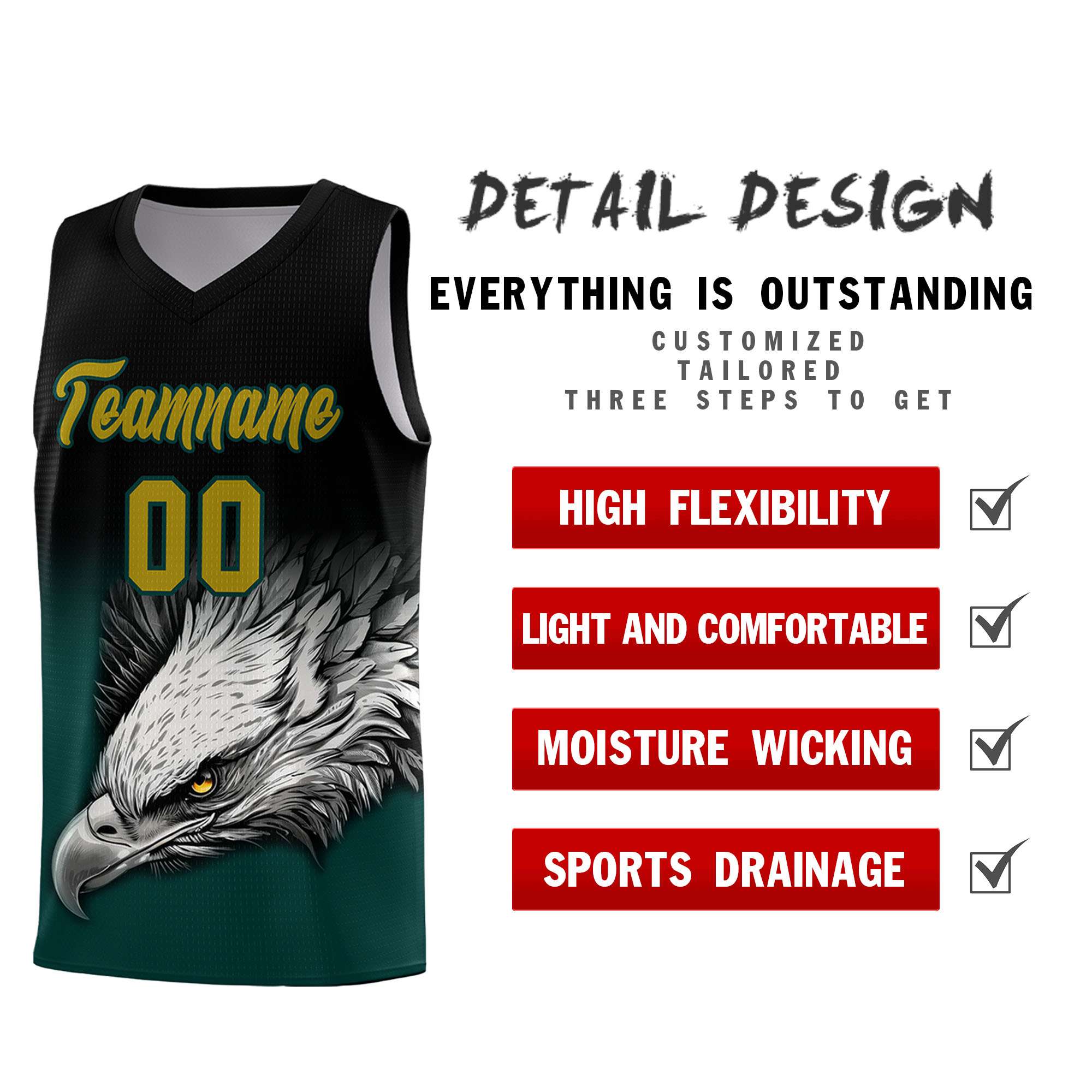 Custom Gray Black Basketball Kits with Eagle Pattern