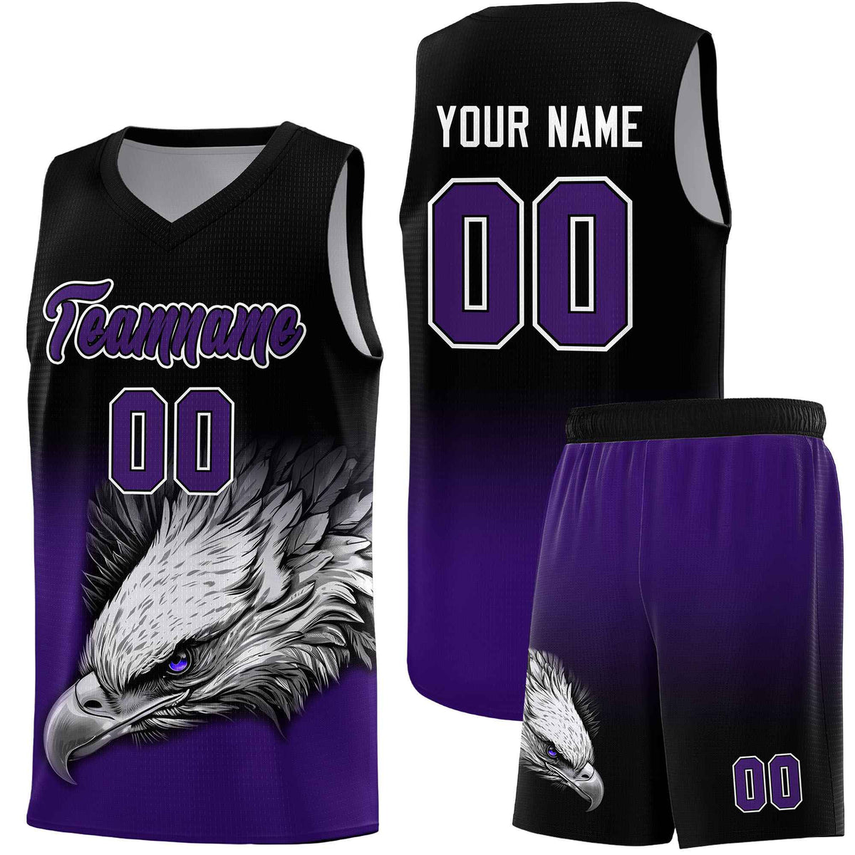 Custom Gray Purple Basketball Kits with Eagle Pattern