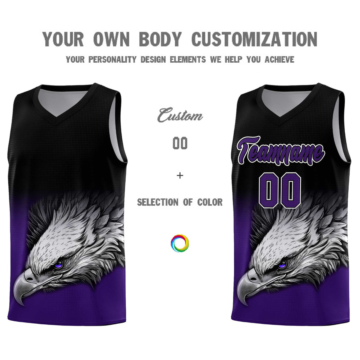 Custom Gray Purple Basketball Kits with Eagle Pattern