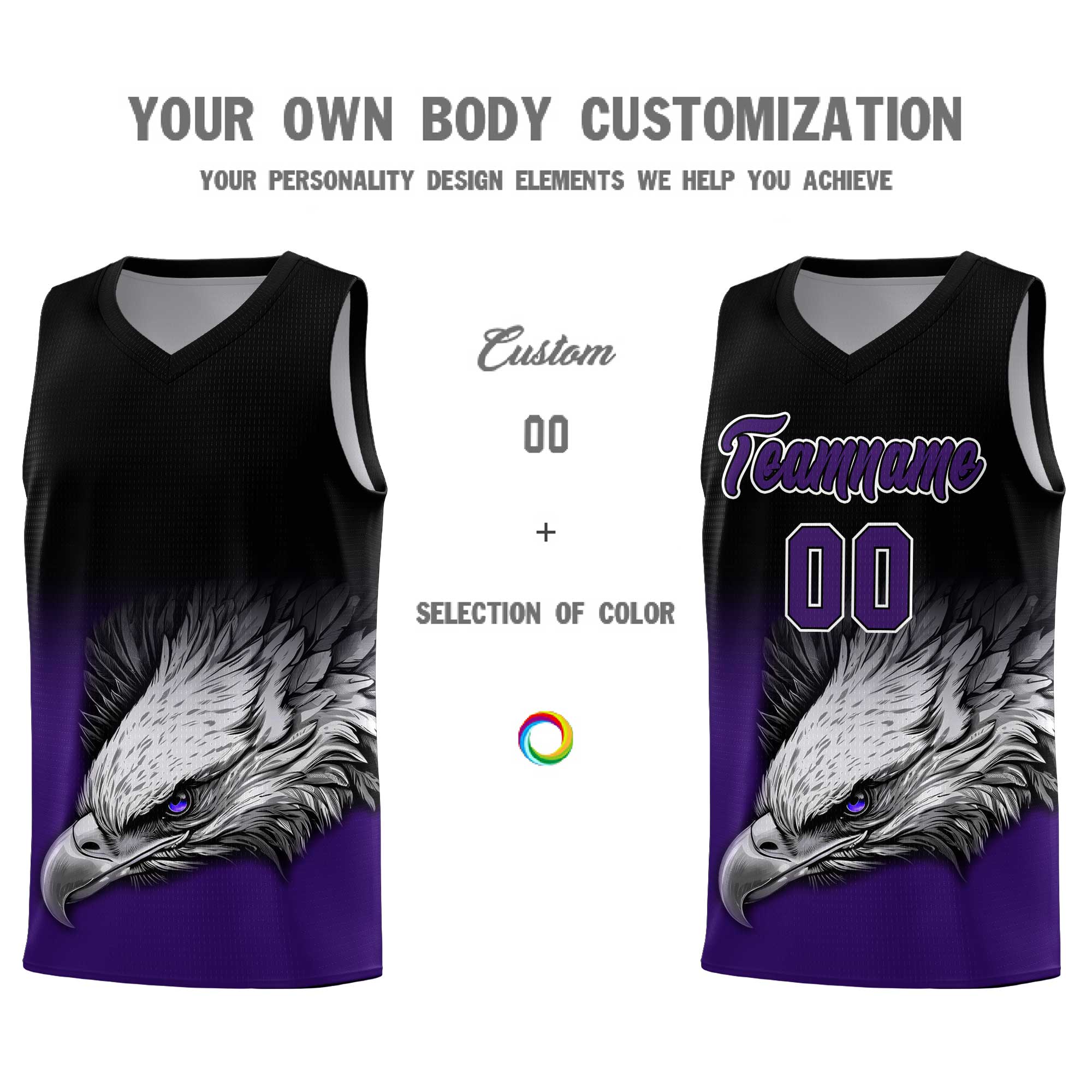 Custom Gray Purple Basketball Kits with Eagle Pattern