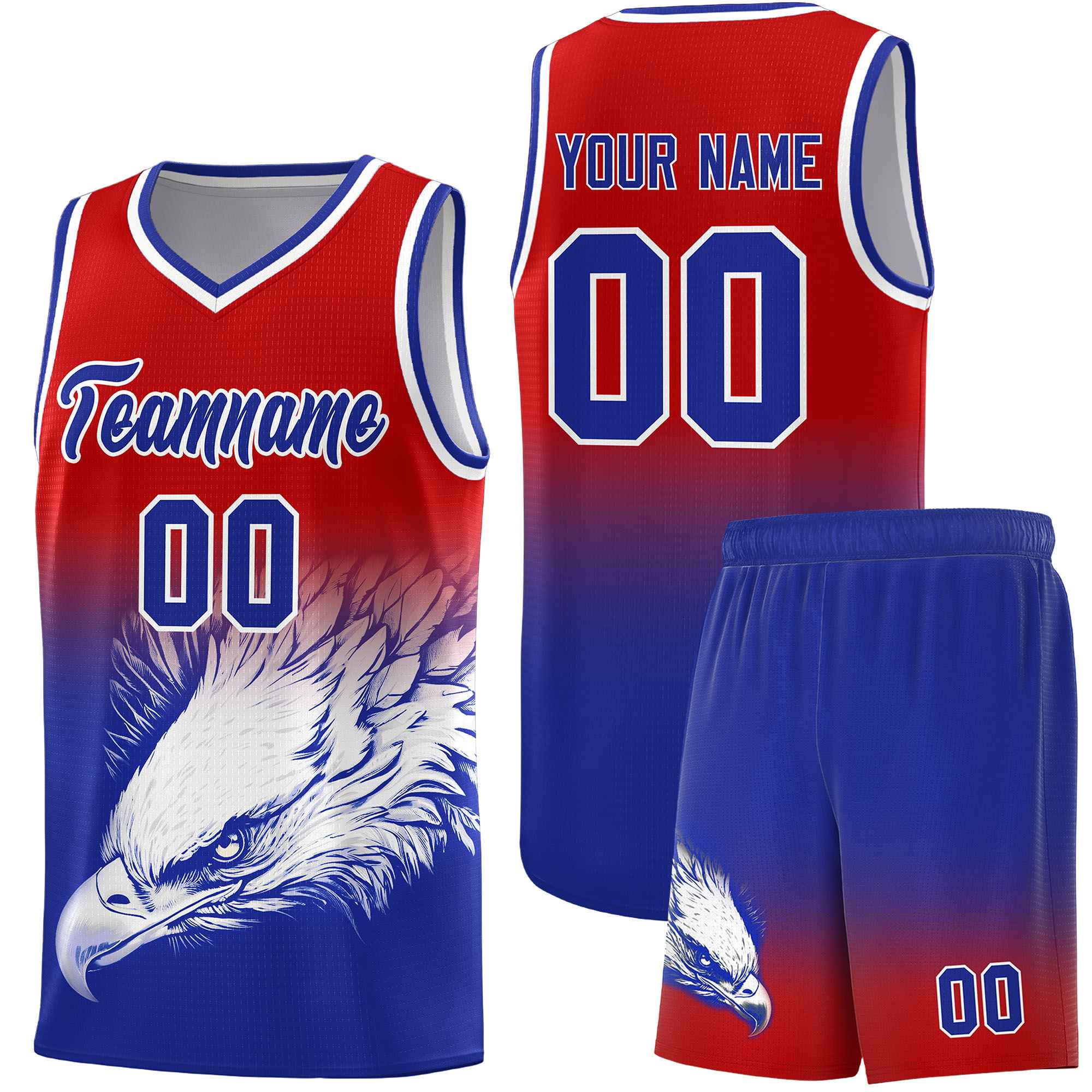 Custom Navy Gray Basketball Kits with Eagle Pattern