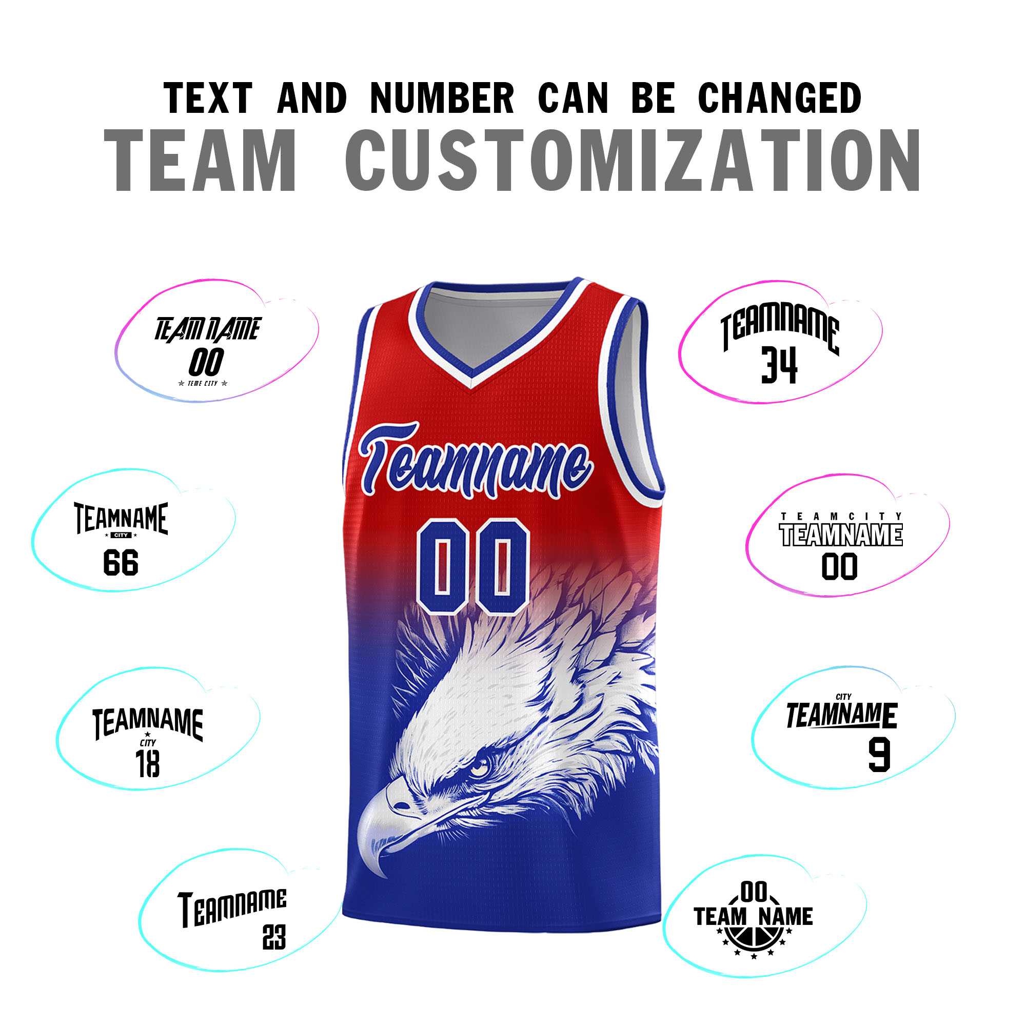 Custom Red Royal Basketball Kits with Eagle Pattern