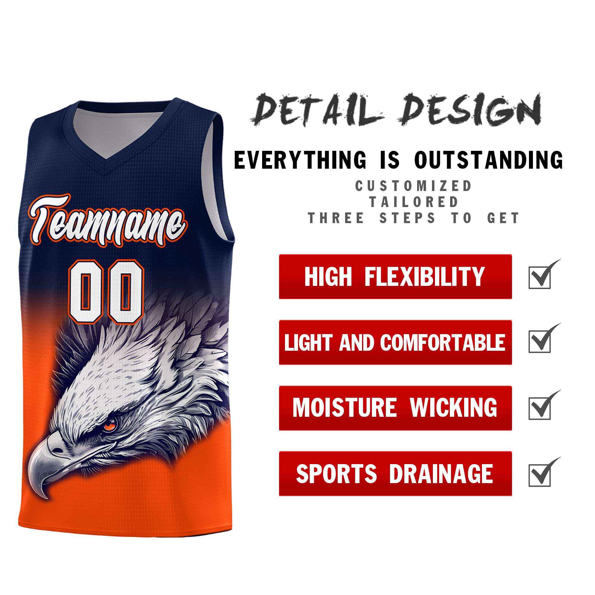 Custom Navy Yellow Basketball Kits with Eagle Pattern