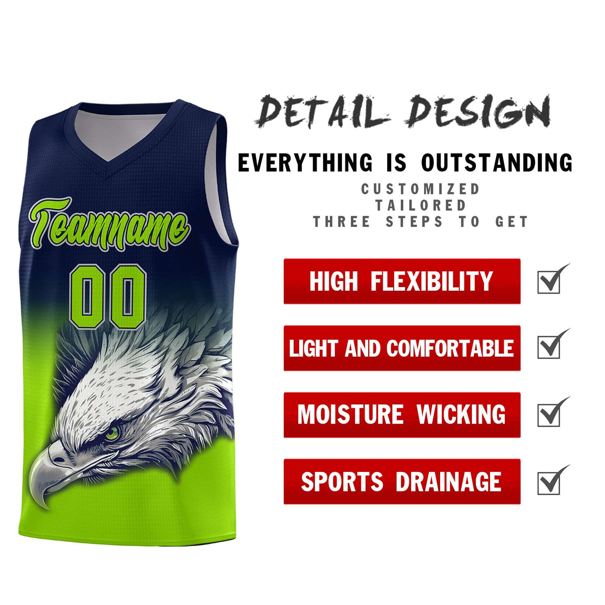 Custom Navy Red Basketball Kits with Eagle Pattern