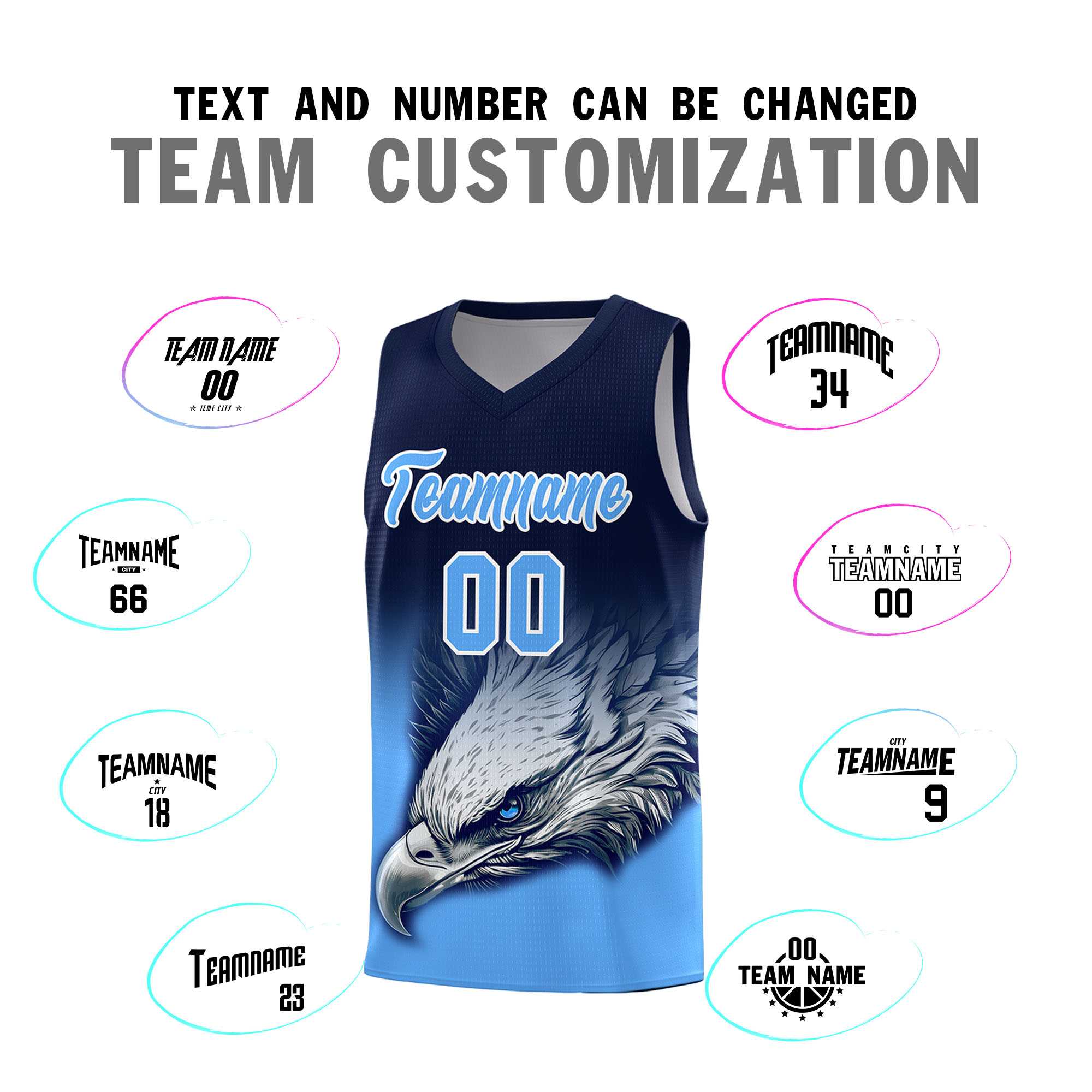 Custom Navy Powder Blue Basketball Kits with Eagle Pattern